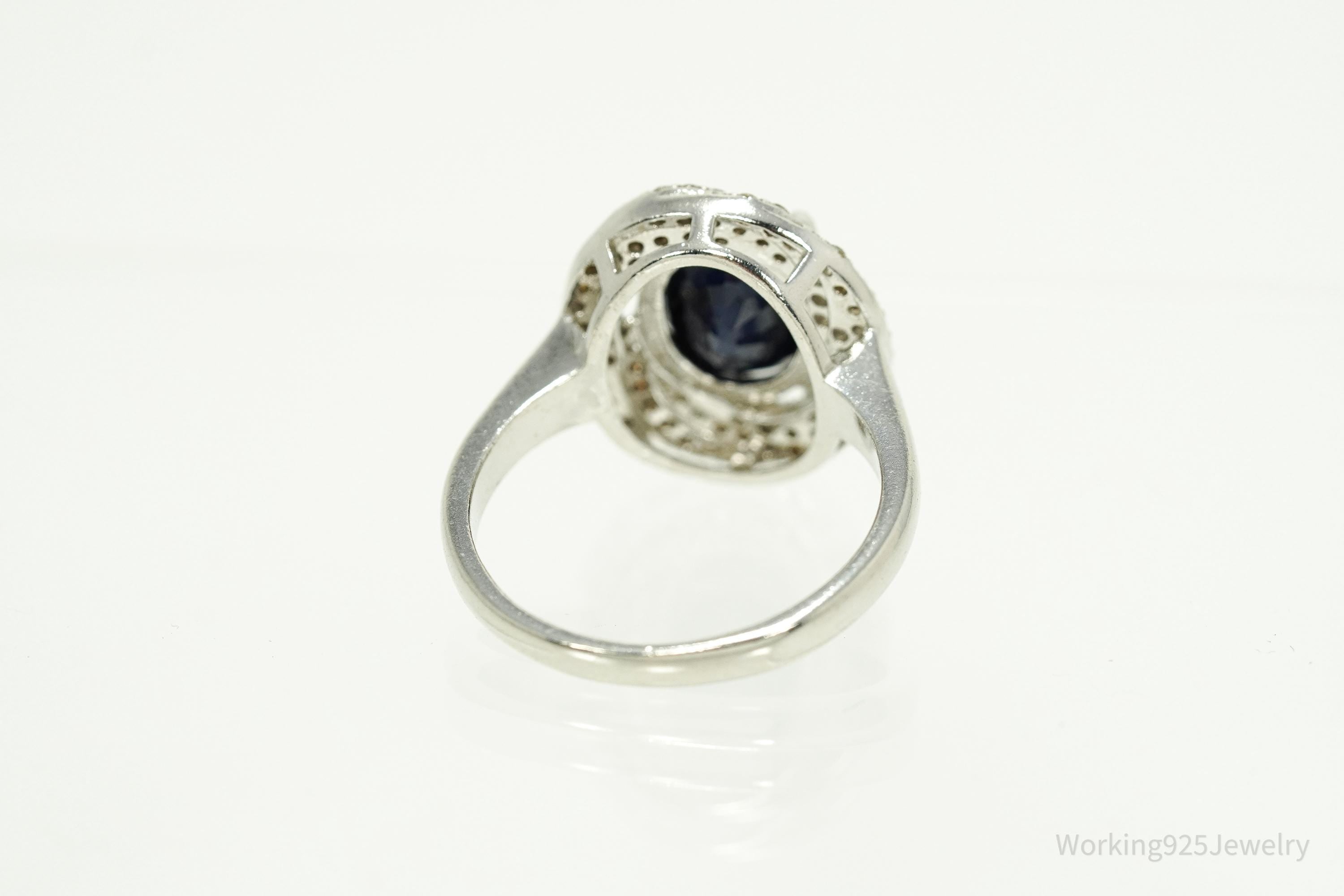 Vintage Blue & White Sapphire Sterling Silver Ring - Size 9