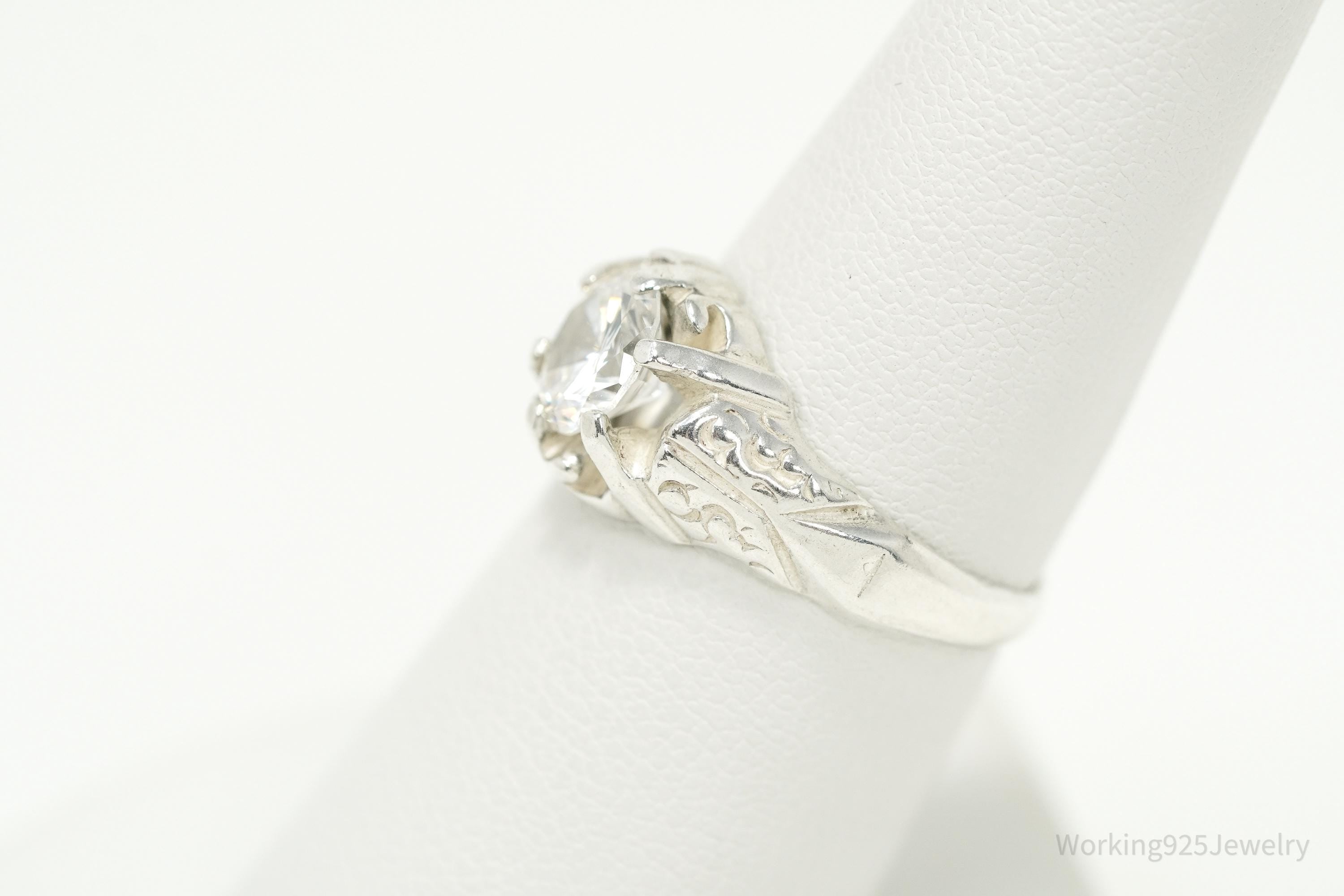 Vintage Cubic Zirconia Sterling Silver Ring - Size 7