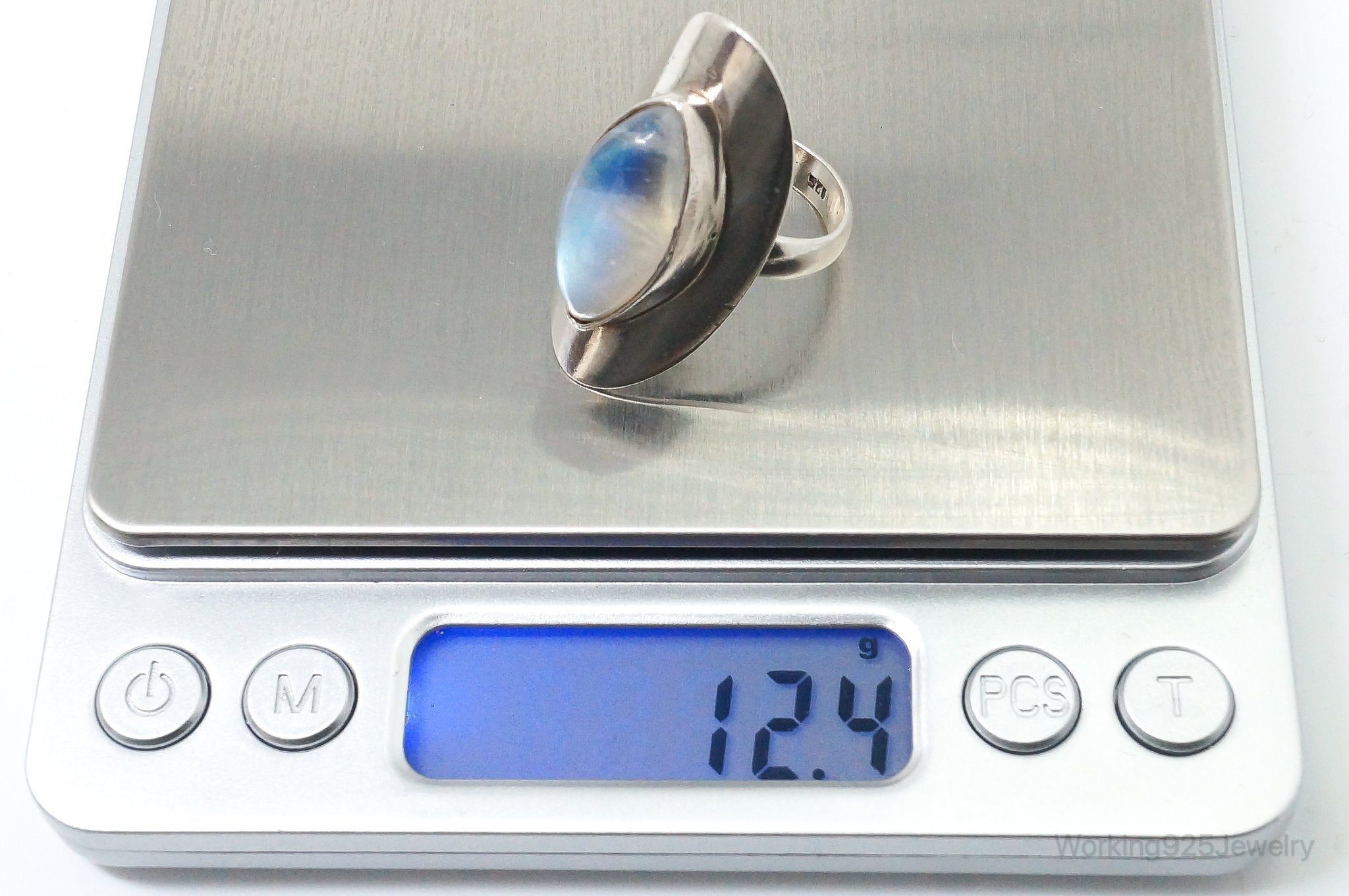 Vintage Moonstone Sterling Silver Ring - Size 8.25 Adjustable