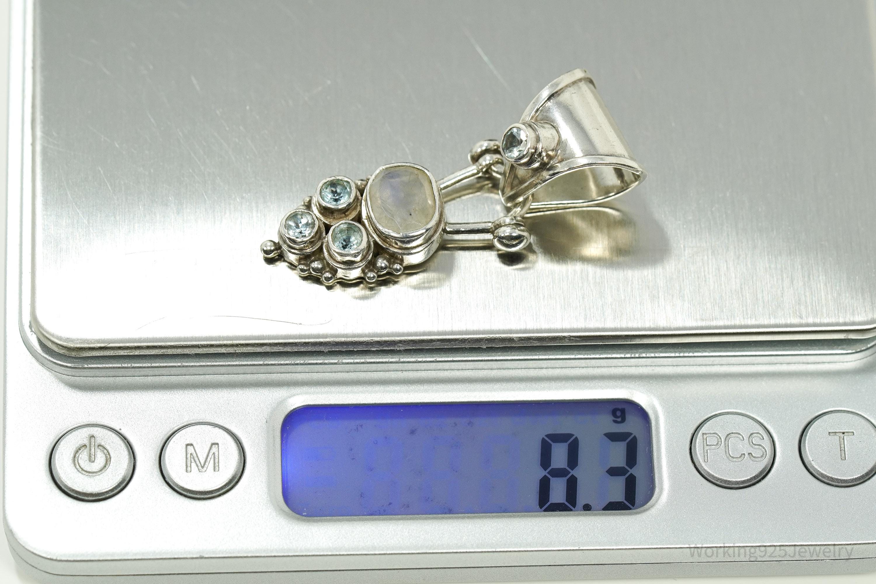 Vintage Blue Topaz & Moonstone Sterling Necklace Pendant