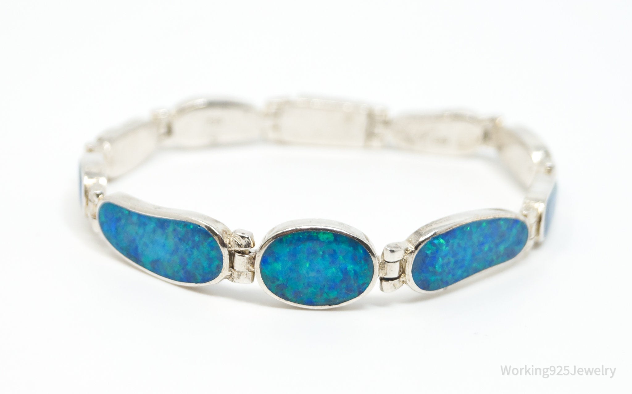 Vintage Synthetic Blue Fire Opal Sterling Silver Bracelet