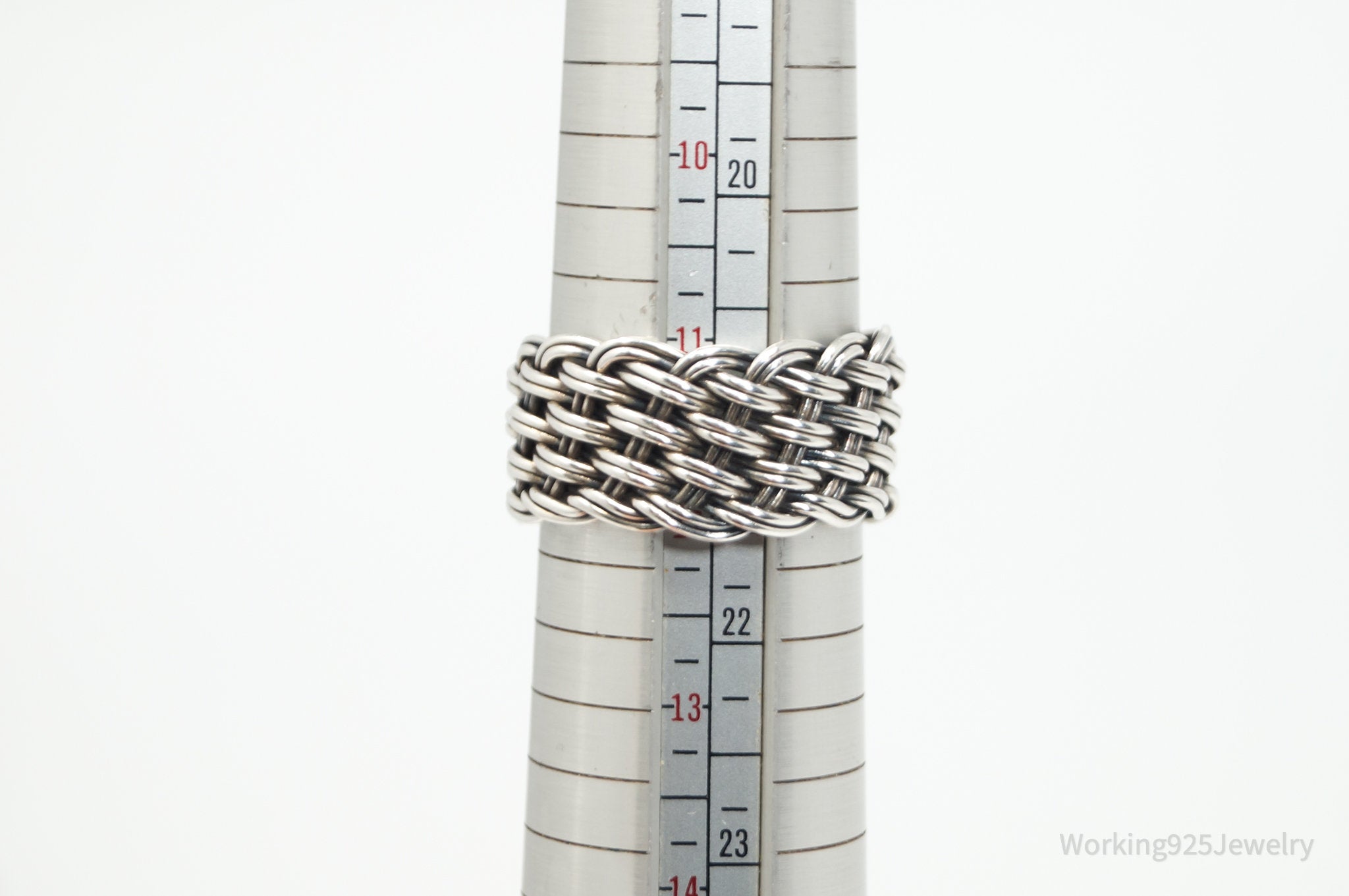 Vintage Designer Modern Weave Braid Sterling Silver Band Ring - Size 12