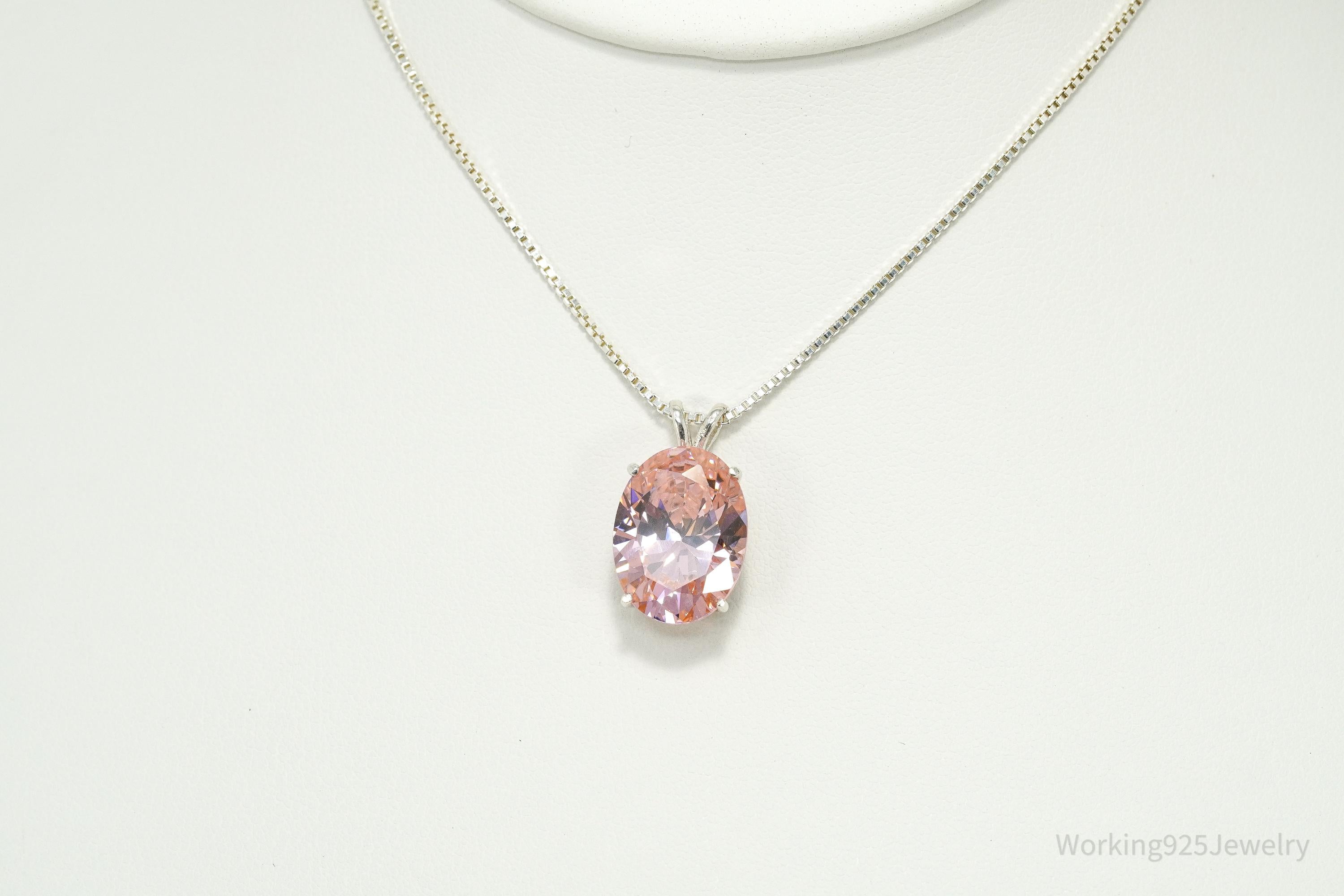 Vintage Pink Cubic Zirconia Sterling Silver Chain Necklace 18"