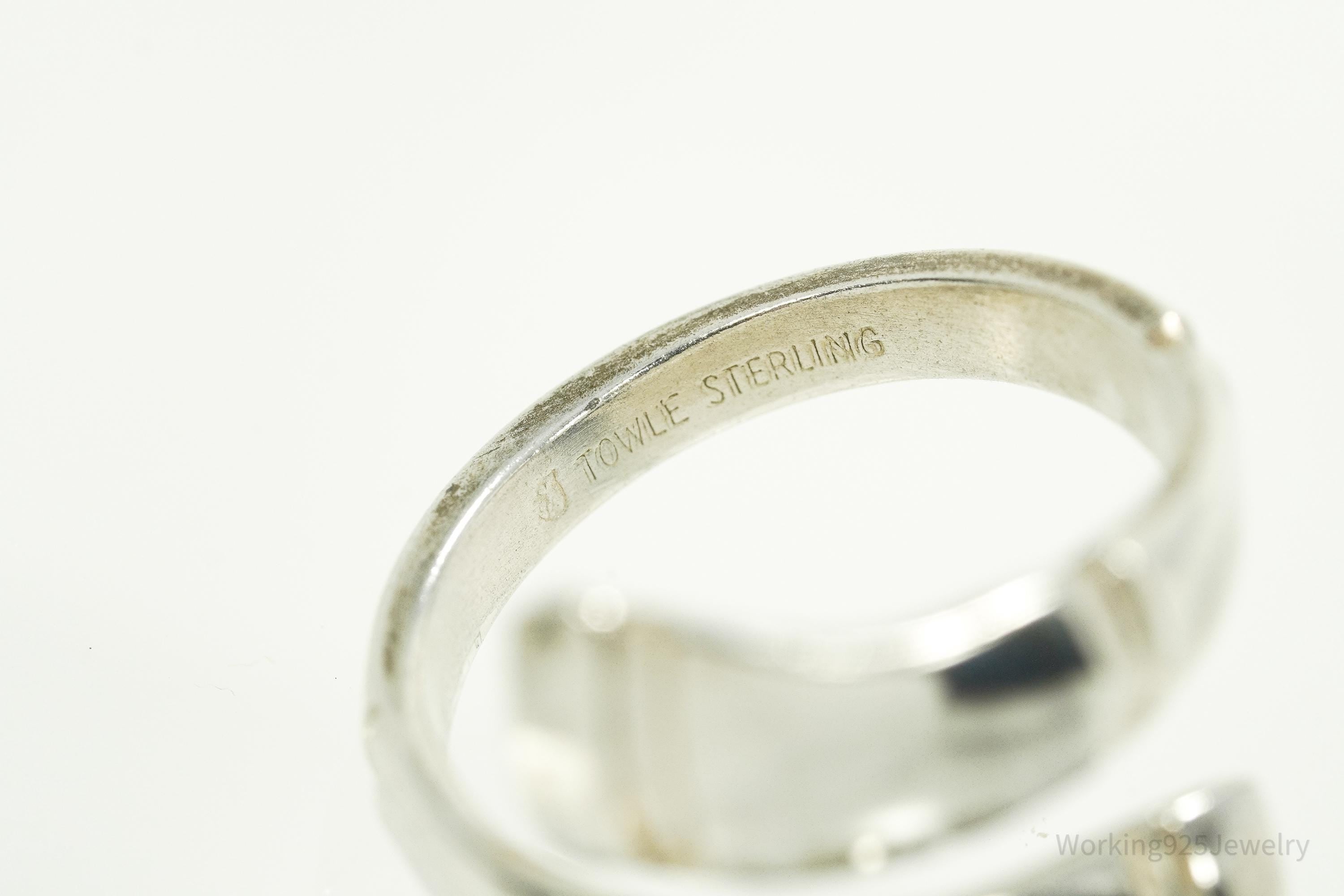 Antique TOWLE Turquoise Sterling Silver Spoon Ring Size 7.75