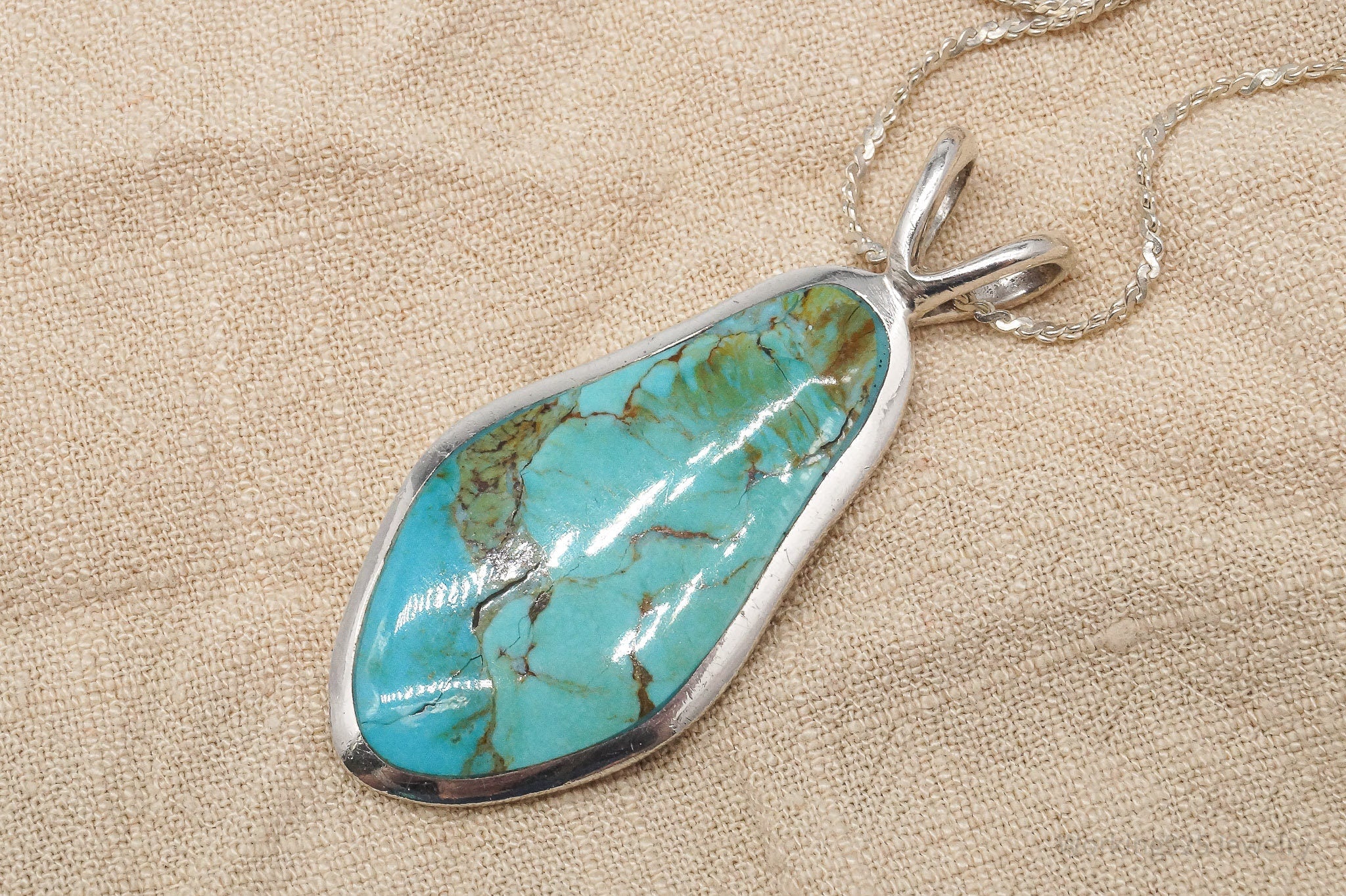 Vintage BARSE Turquoise Sterling Silver Necklace 31"