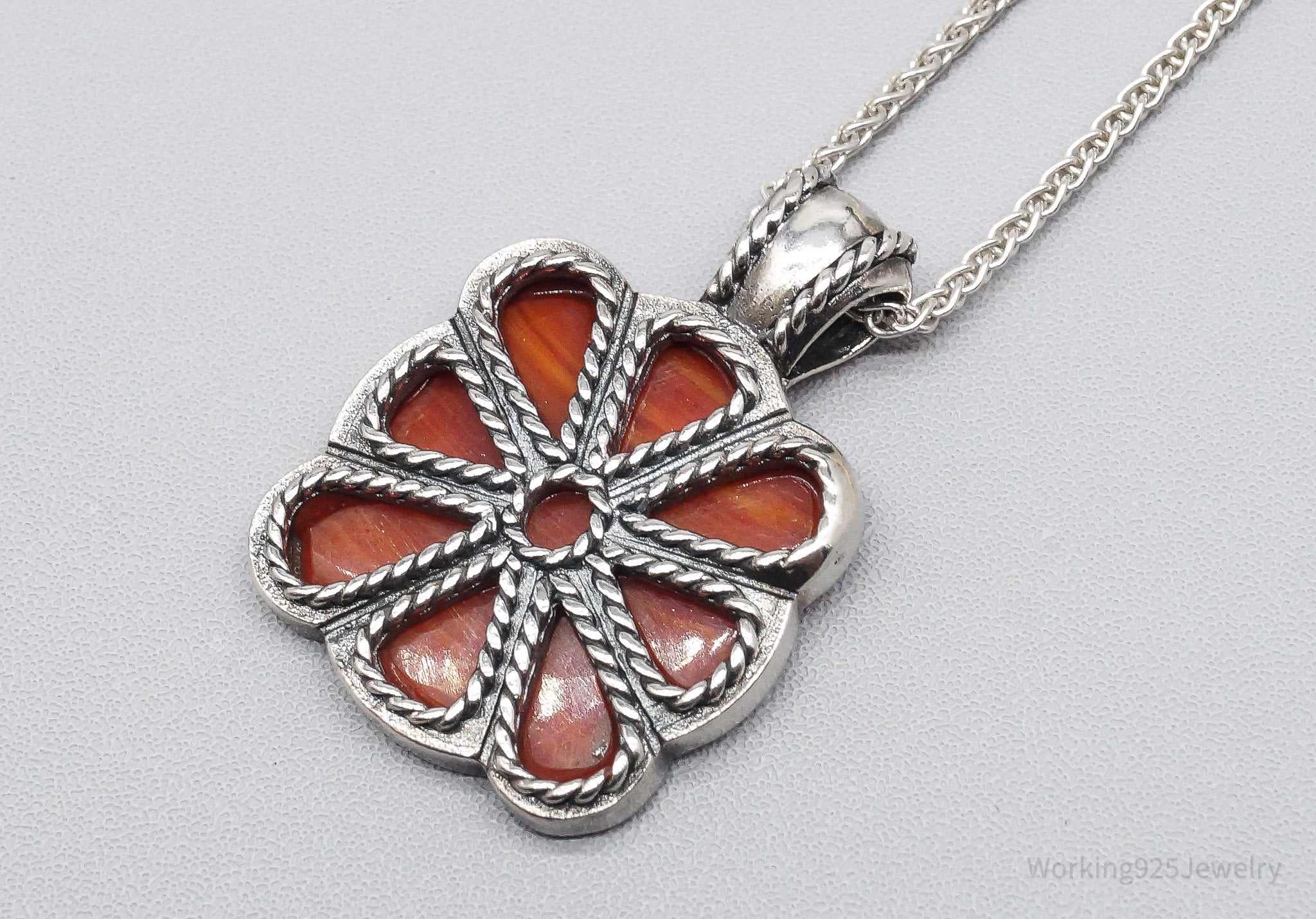 Vintage Spiny Shell Oyster Flower Sterling Silver Necklace 22"