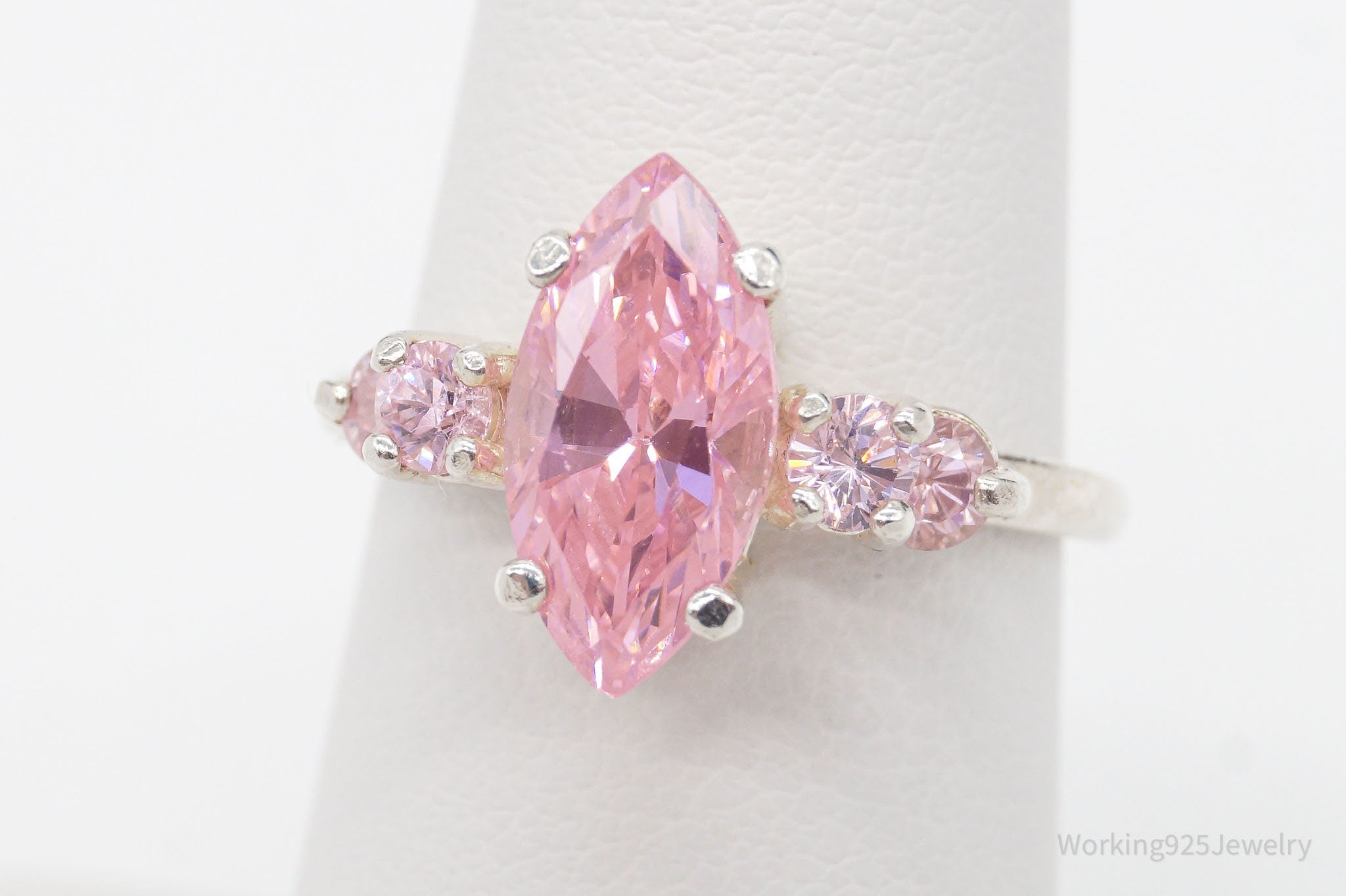 Vintage Pink Cubic Zirconia Sterling Silver Ring - Size 6.5