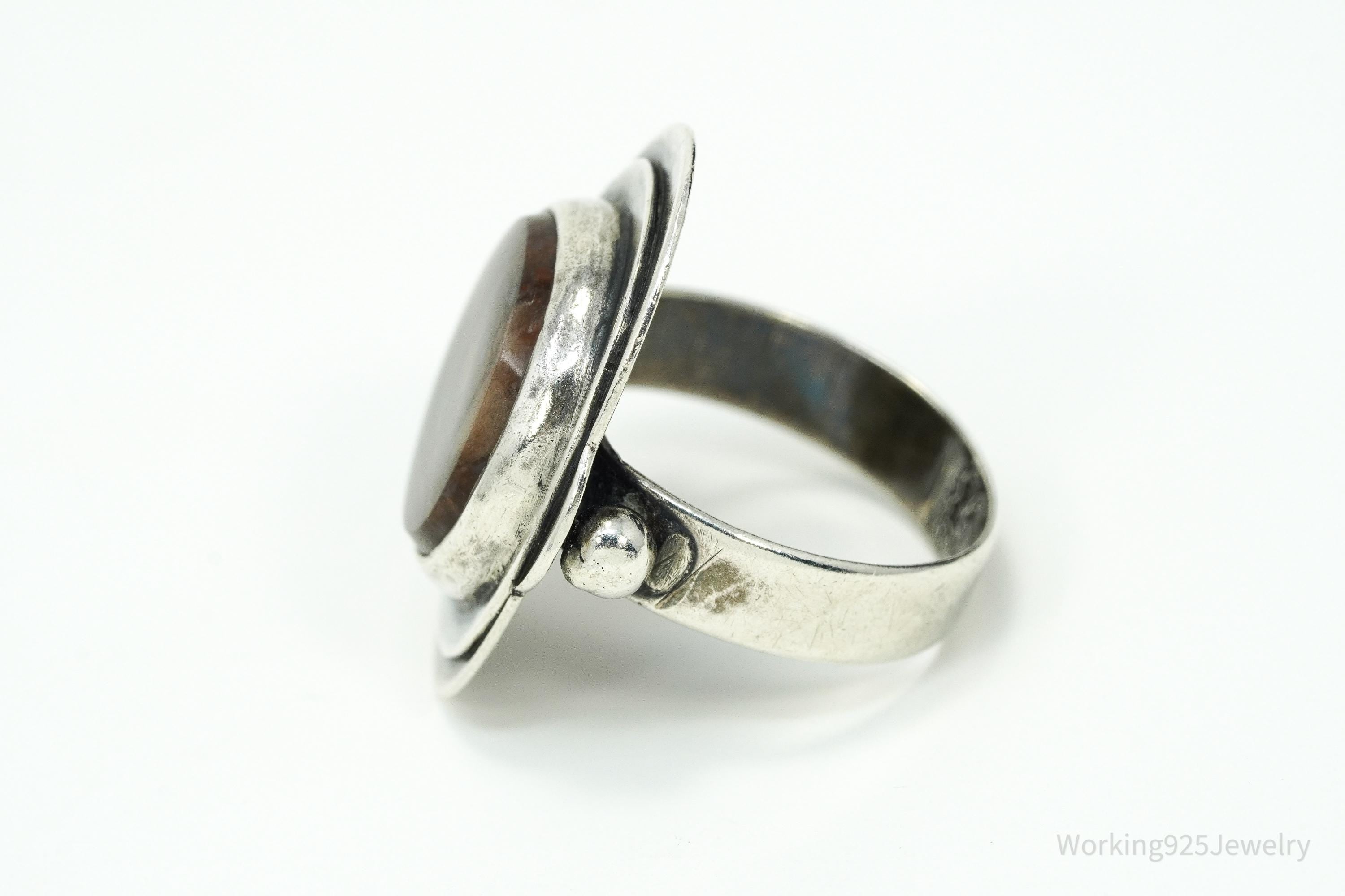 Vintage Jasper Modernist Style Silver Ring - Size 7