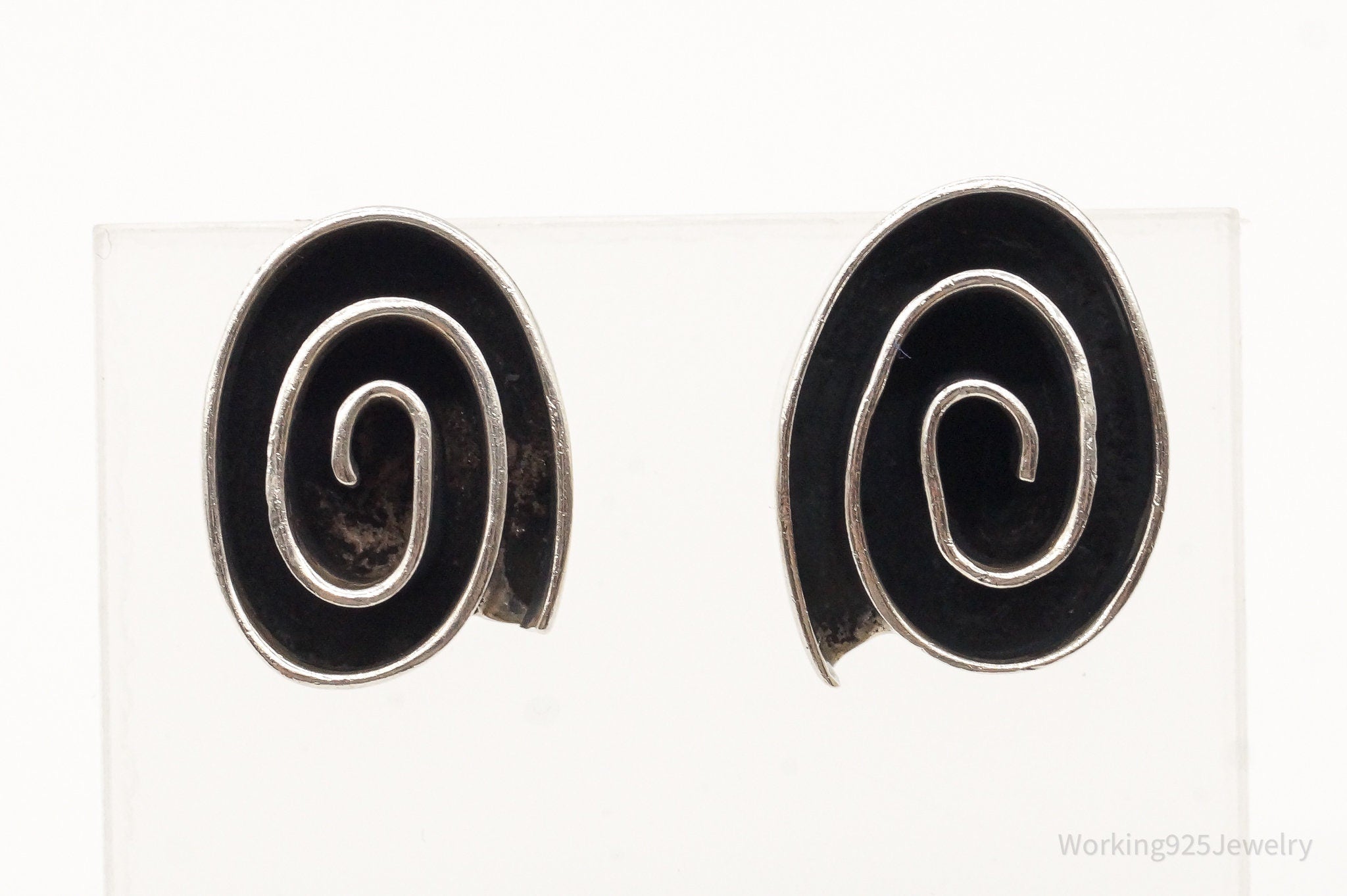 Vintage Modernist Spirals Sterling Silver Earrings