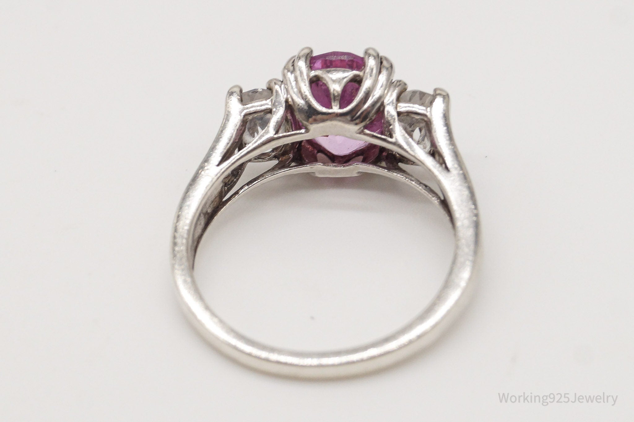 Vintage Pink Topaz Cubic Zirconia Sterling Silver Ring - Size 6.75