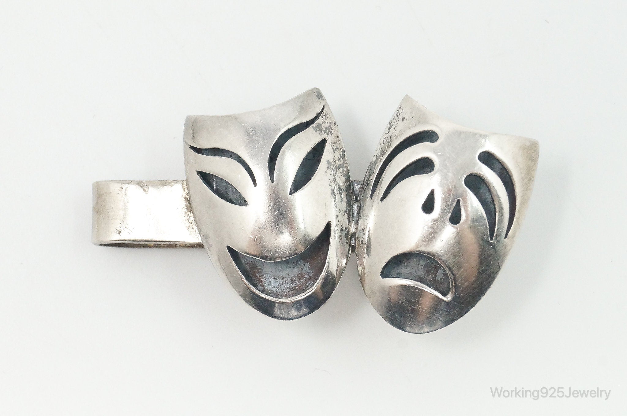 Vintage Mexico Tragedy Comedy Mask Sterling Silver Money Tie Clip