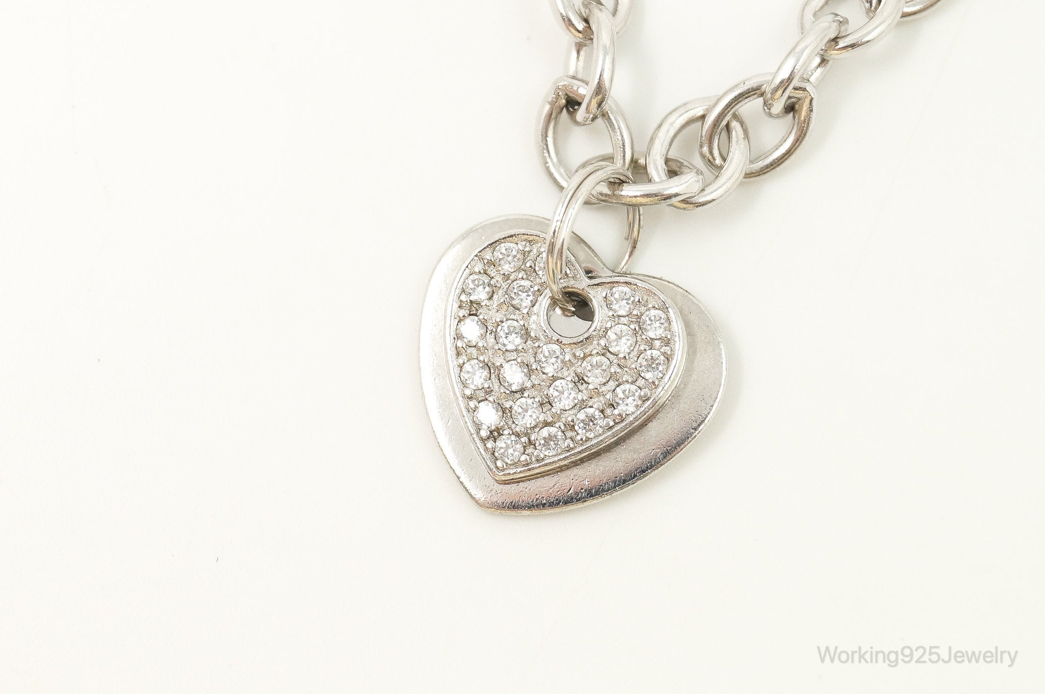 Designer Ross Simons Cubic Zirconia Heart Sterling Silver Bracelet