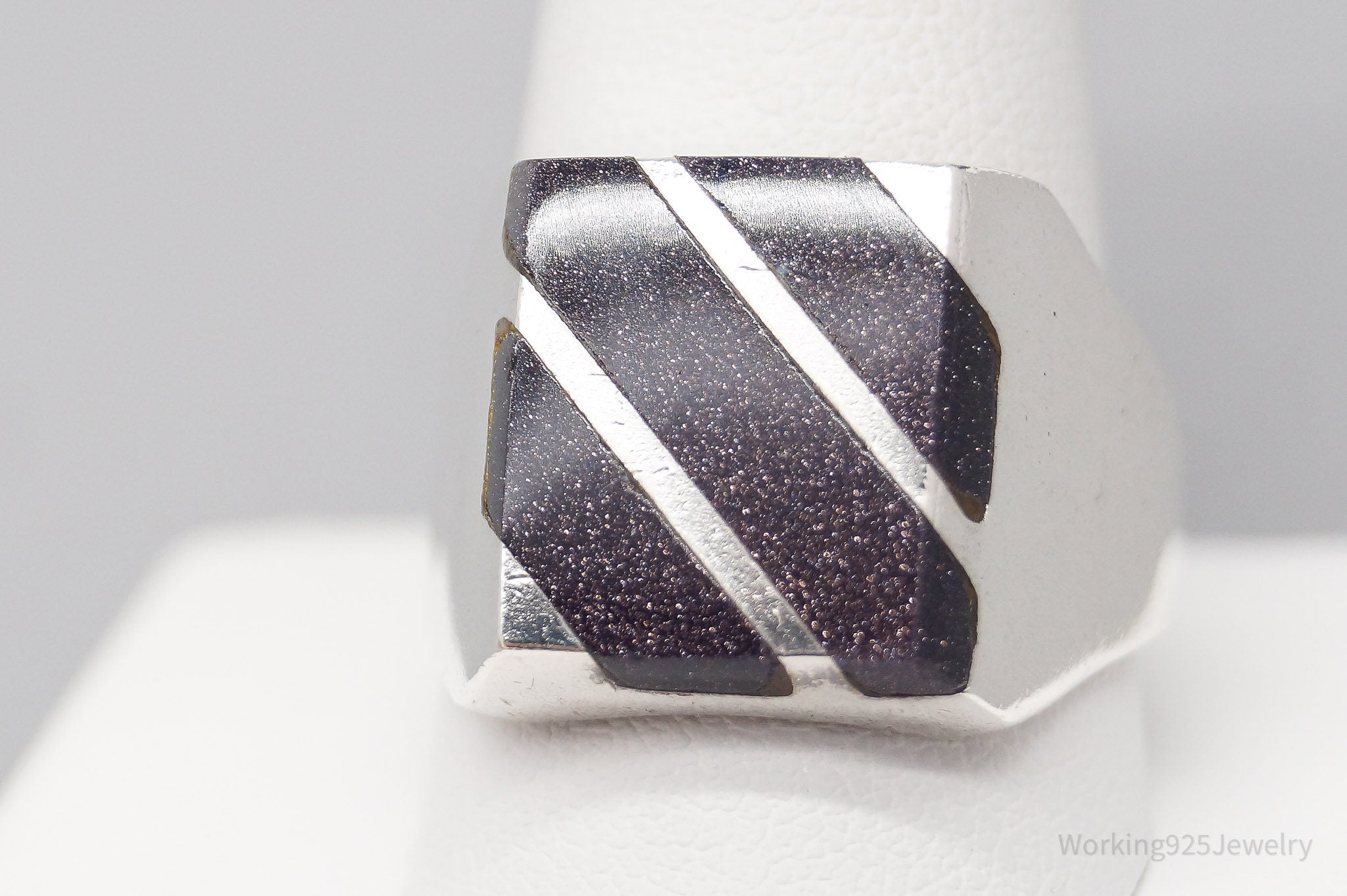 Vintage Mexico Purple Goldstone Sterling Silver Ring - Size 11.5