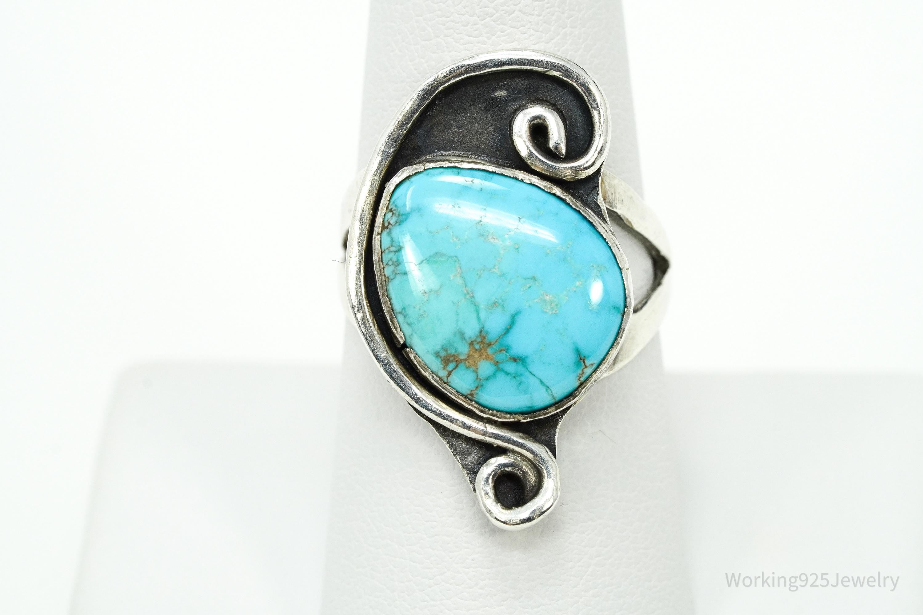Vintage Native American Turquoise Silver Ring - Size 8.25