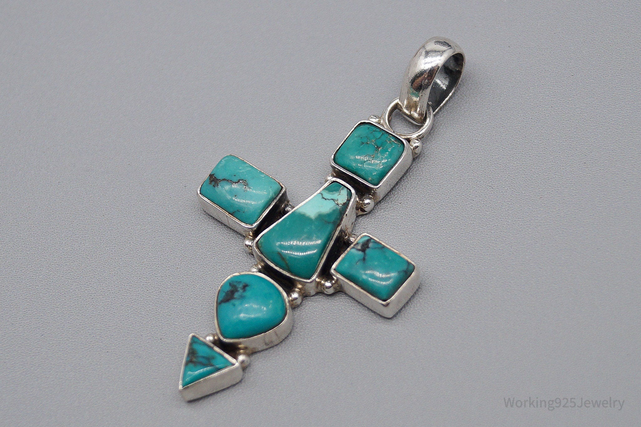 Large Vintage Native Turquoise Sterling Silver Cross Pendant