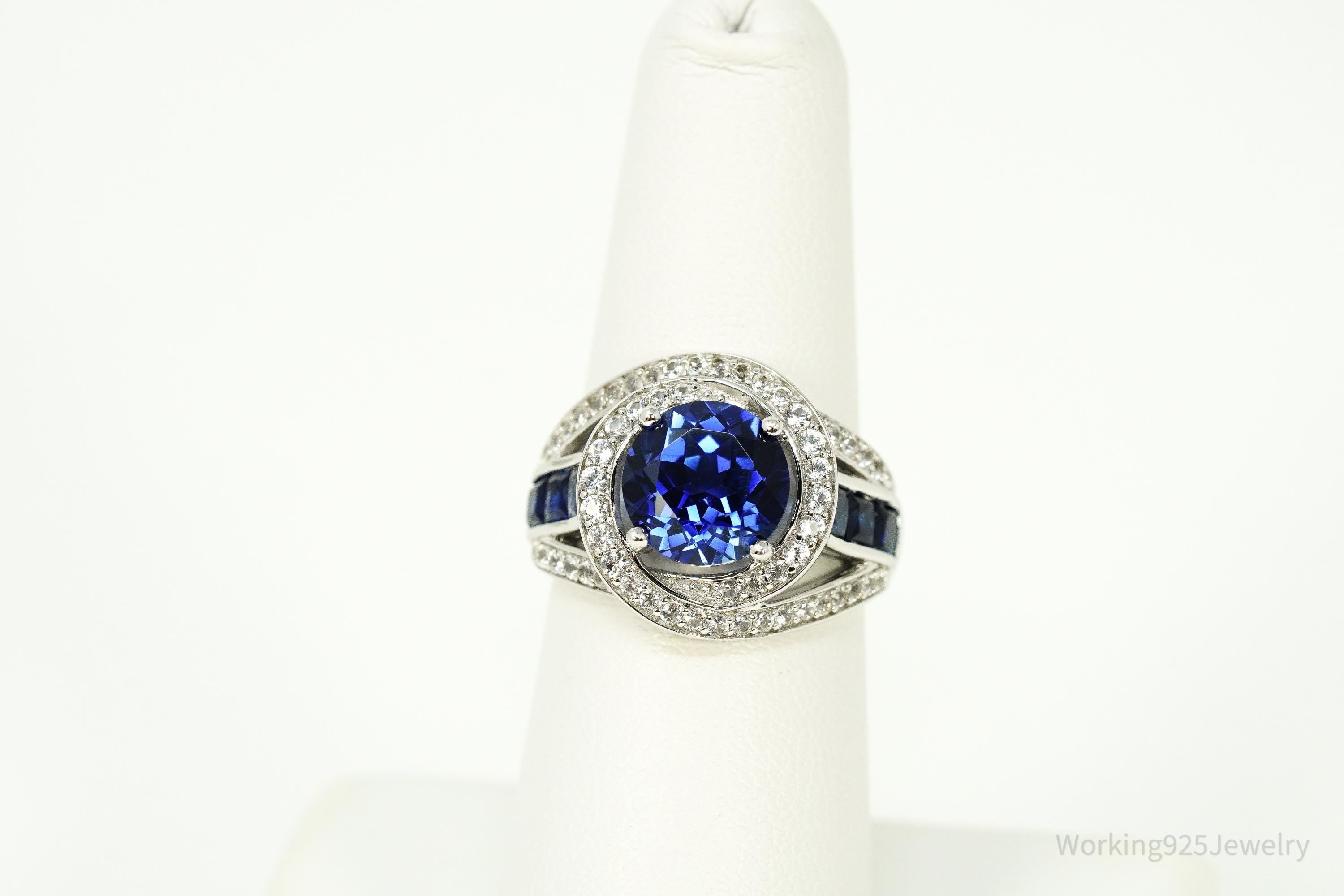 Vintage Blue & White Sapphire Sterling Silver Ring - Size 6.75