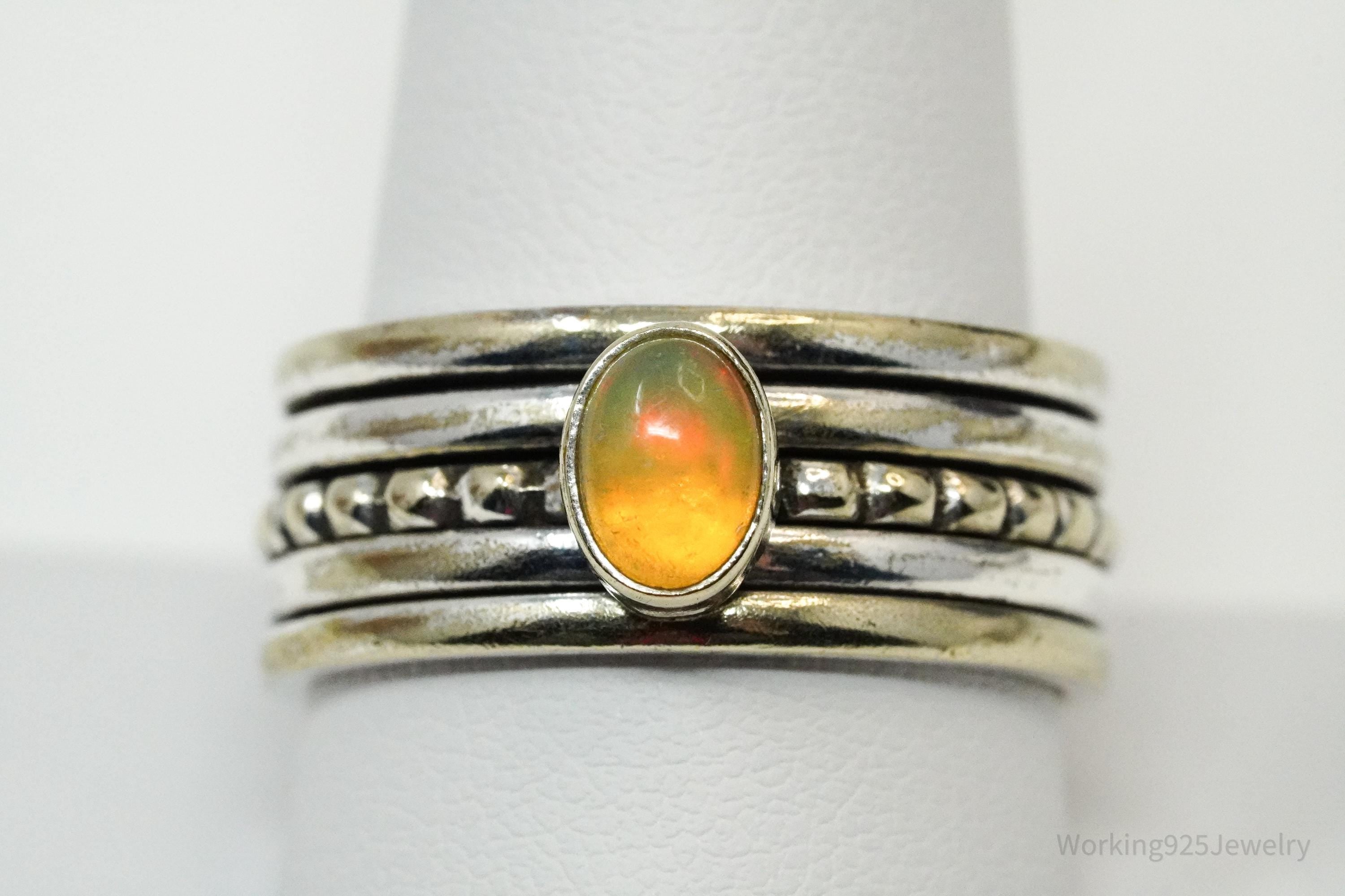 Vintage Opal Gold Wash & Sterling Silver Spinner Band Ring- Size 10.75