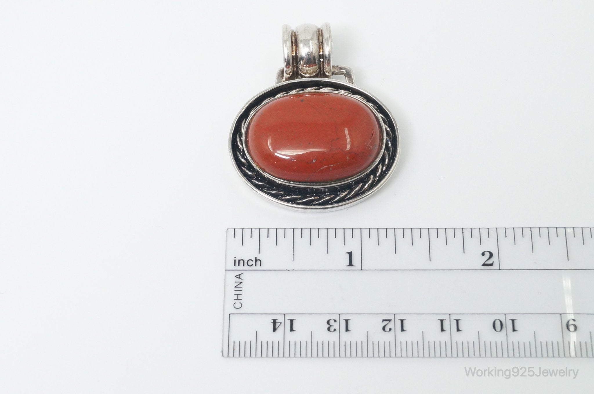 Vintage Large Designer DBJ Red Jasper Sterling Silver Necklace Pendant