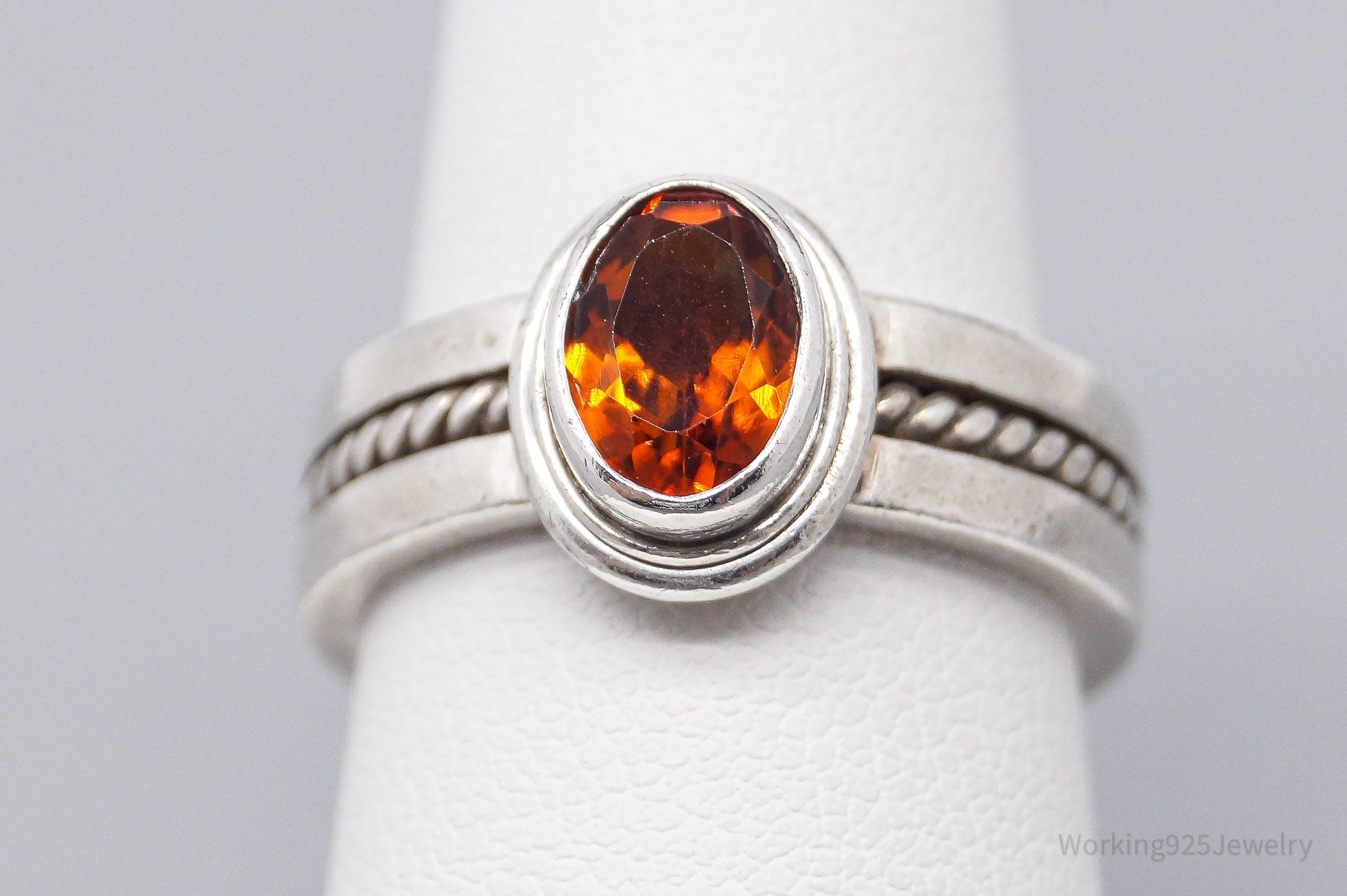 Vintage Citrine Sterling Silver Ring - Size 7.25