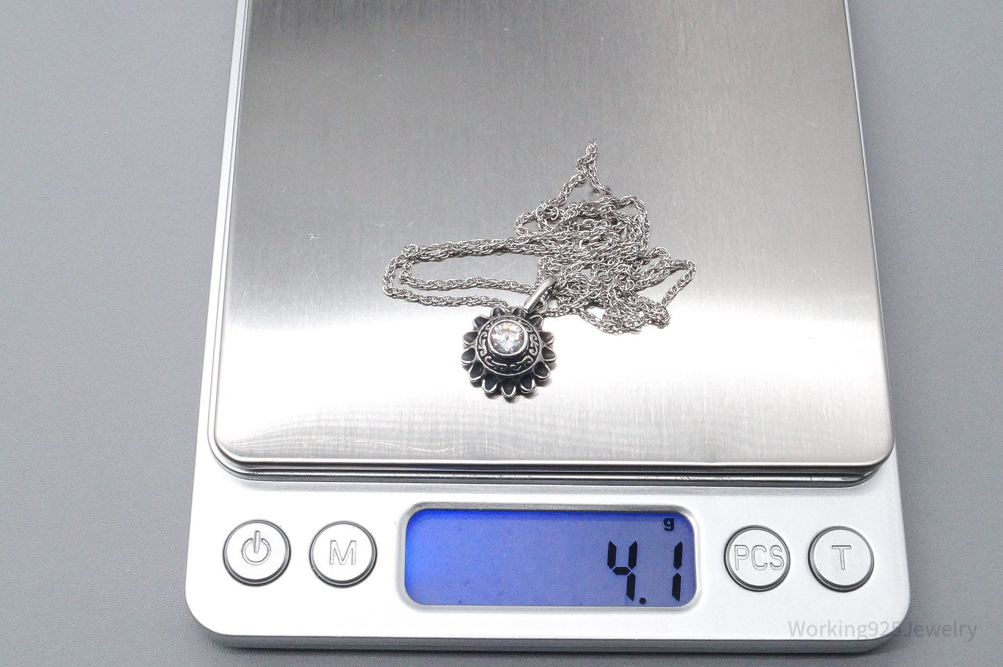 Vintage Cubic Zirconia Sterling Silver Necklace 22"