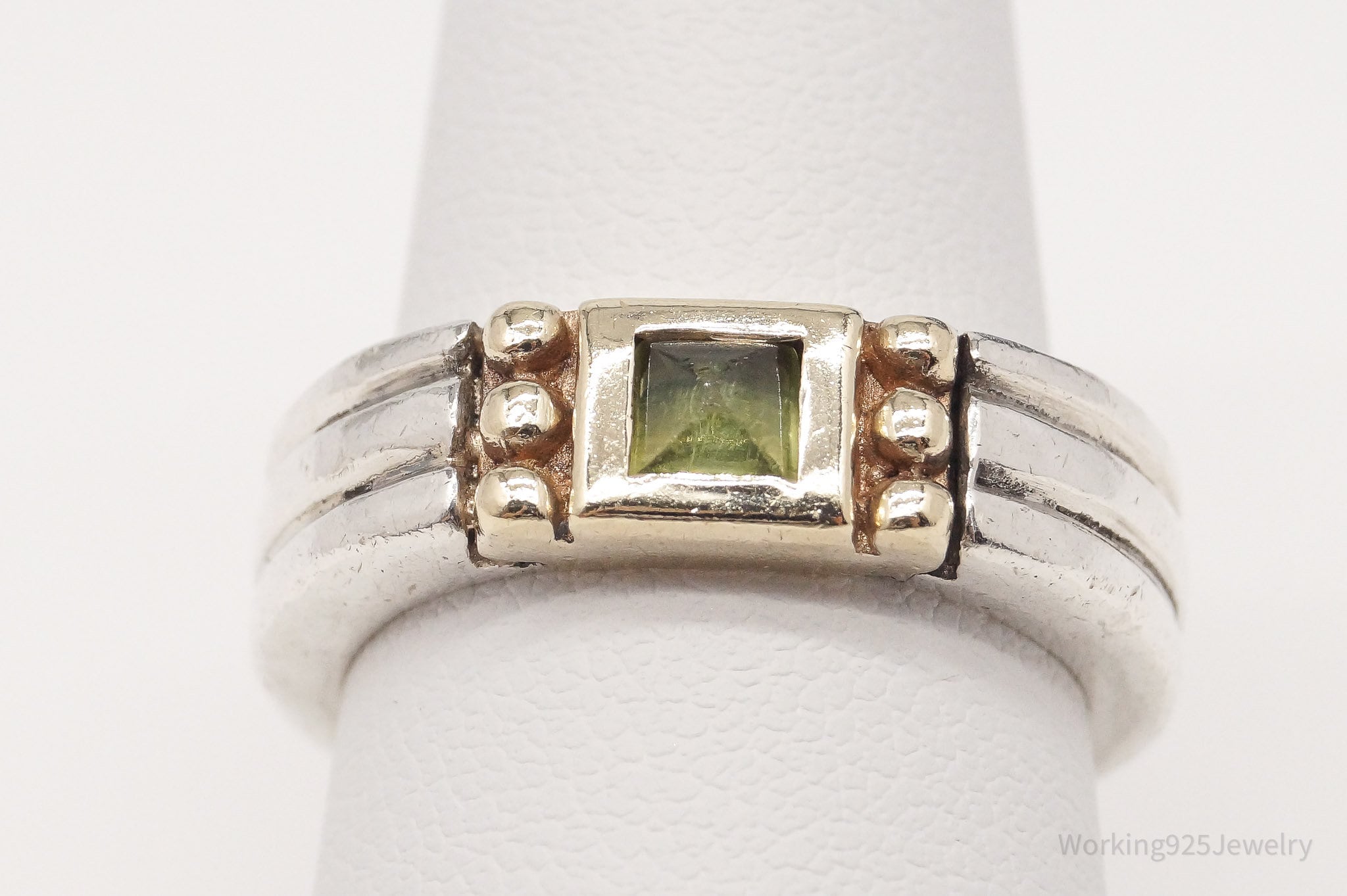 Vintage 14K Yellow Gold Peridot Sterling Silver Ring - Size 7.5