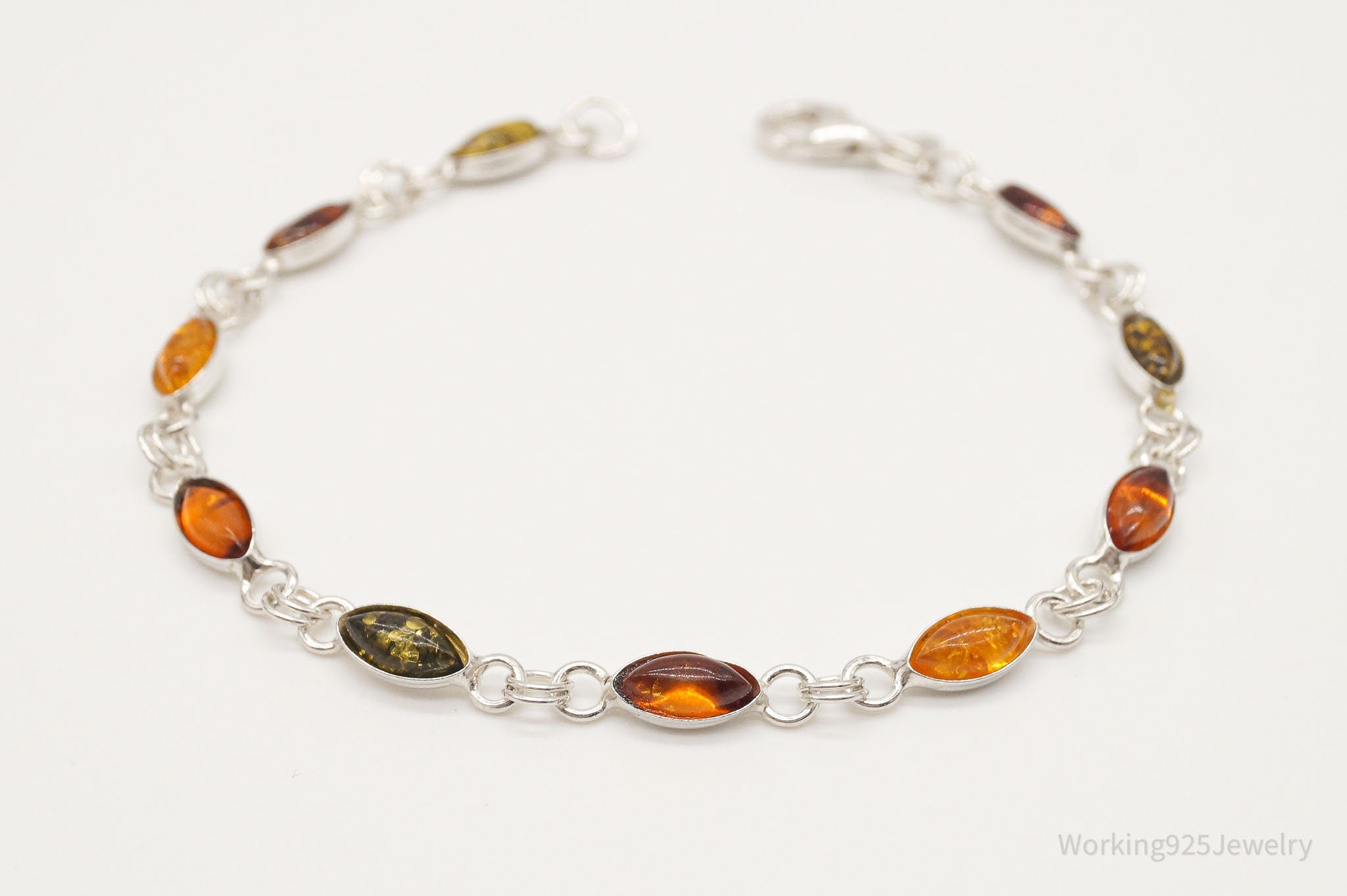 Vintage Multi Amber Modernist Sterling Silver Bracelet