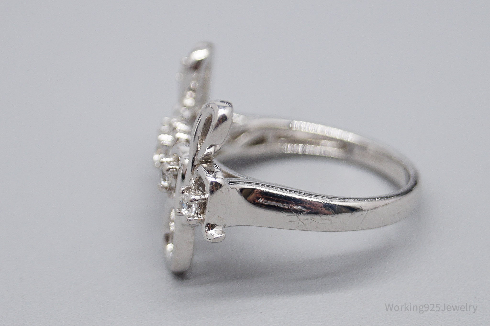 Vintage Cursive "Laugh" Cubic Zirconia Sterling Silver Ring - Size 7