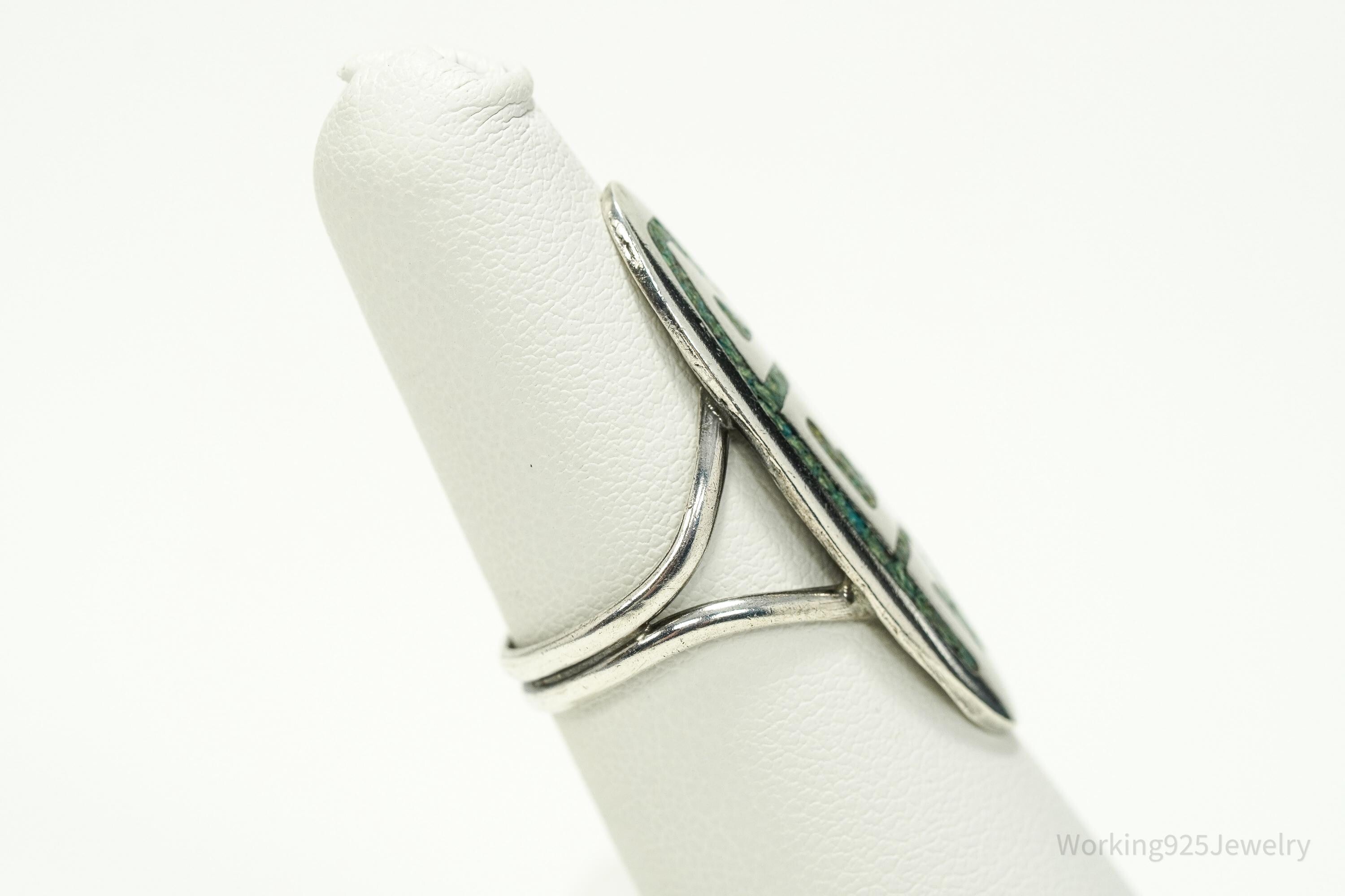 Vintage Handmade Hopi Native American Turquoise Unsigned Silver Ring - Size 6.75