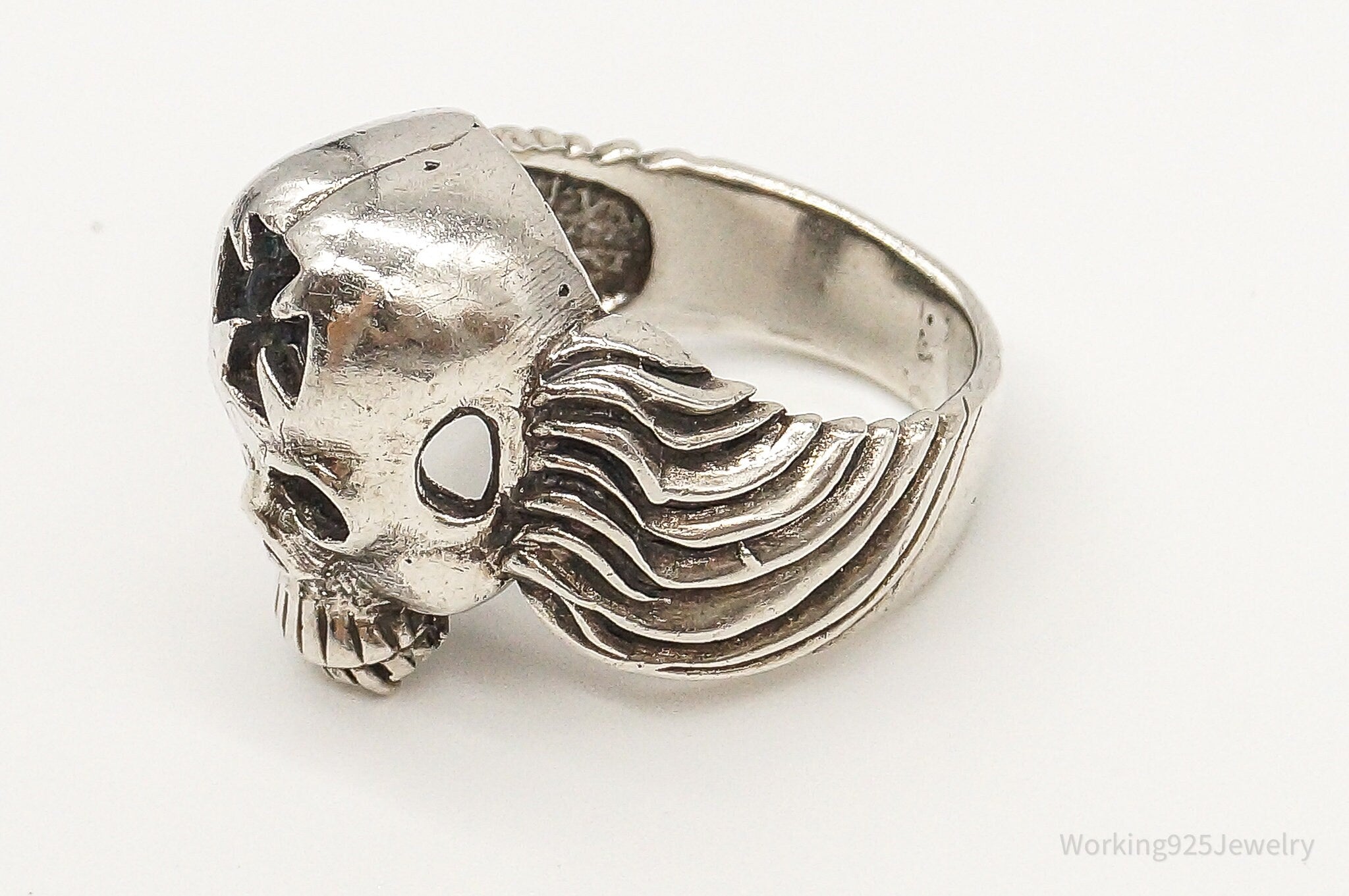 Vintage Skull & Wings Sterling Silver Ring - Size 9.5