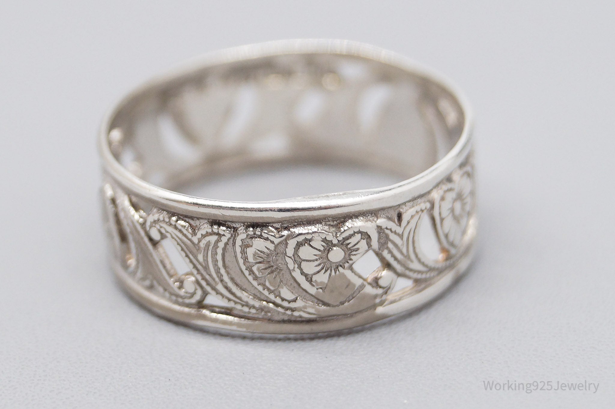Antique Vintage SETA Ornate Sterling Silver Band Ring - Size 8.75