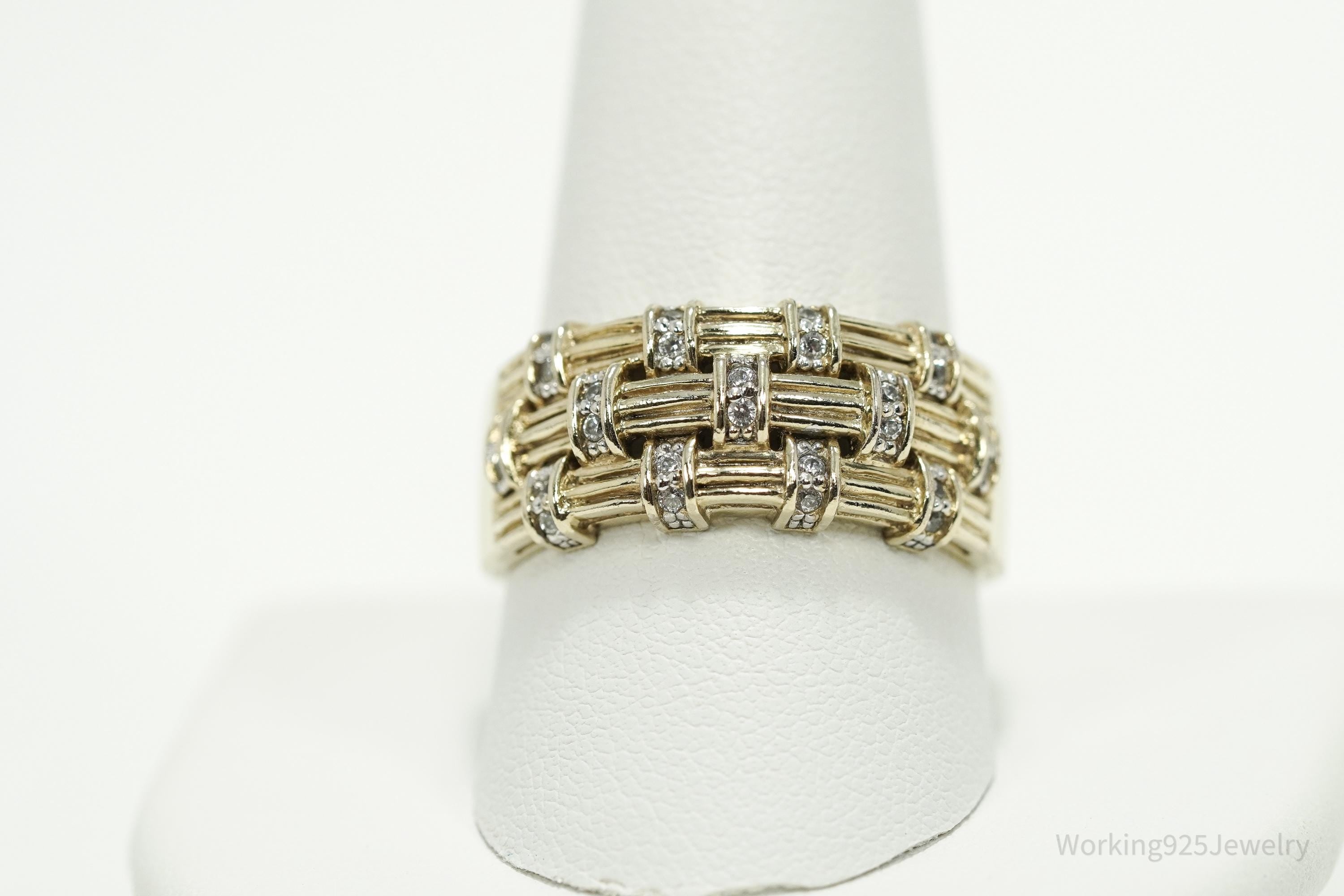 Vintage Cubic Zirconia Gold Vermeil Sterling Silver Band Ring - Size 10.25