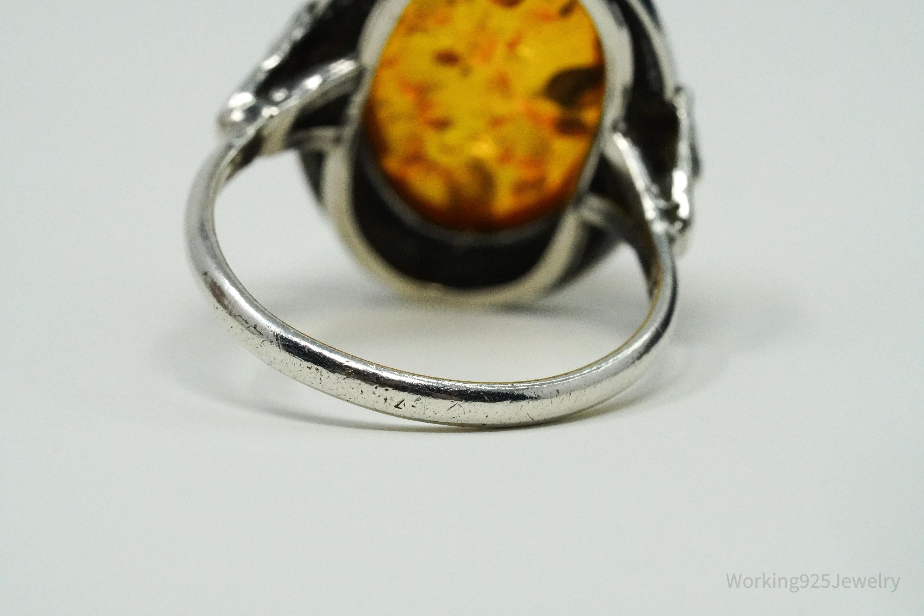 Vintage Amber Sterling Silver Ring - Size 7