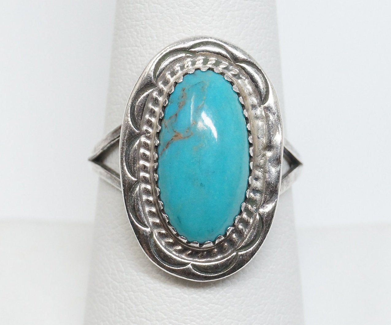 Vintage Native American Phillip J Morse Turquoise Sterling Silver Ring - SZ 8.25