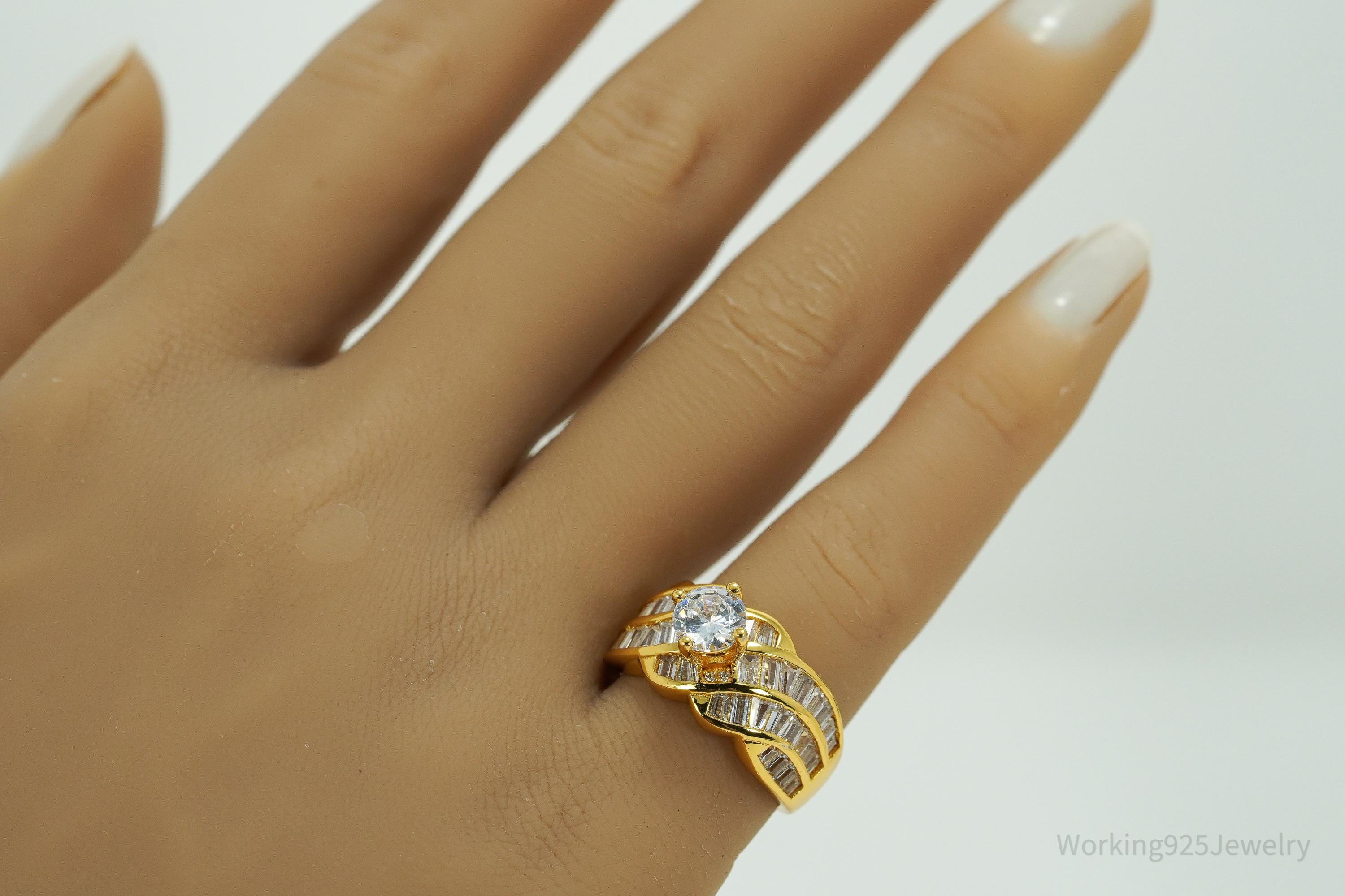 Vintage Cubic Zirconia Gold Vermeil Sterling Silver Ring - Size 6.25