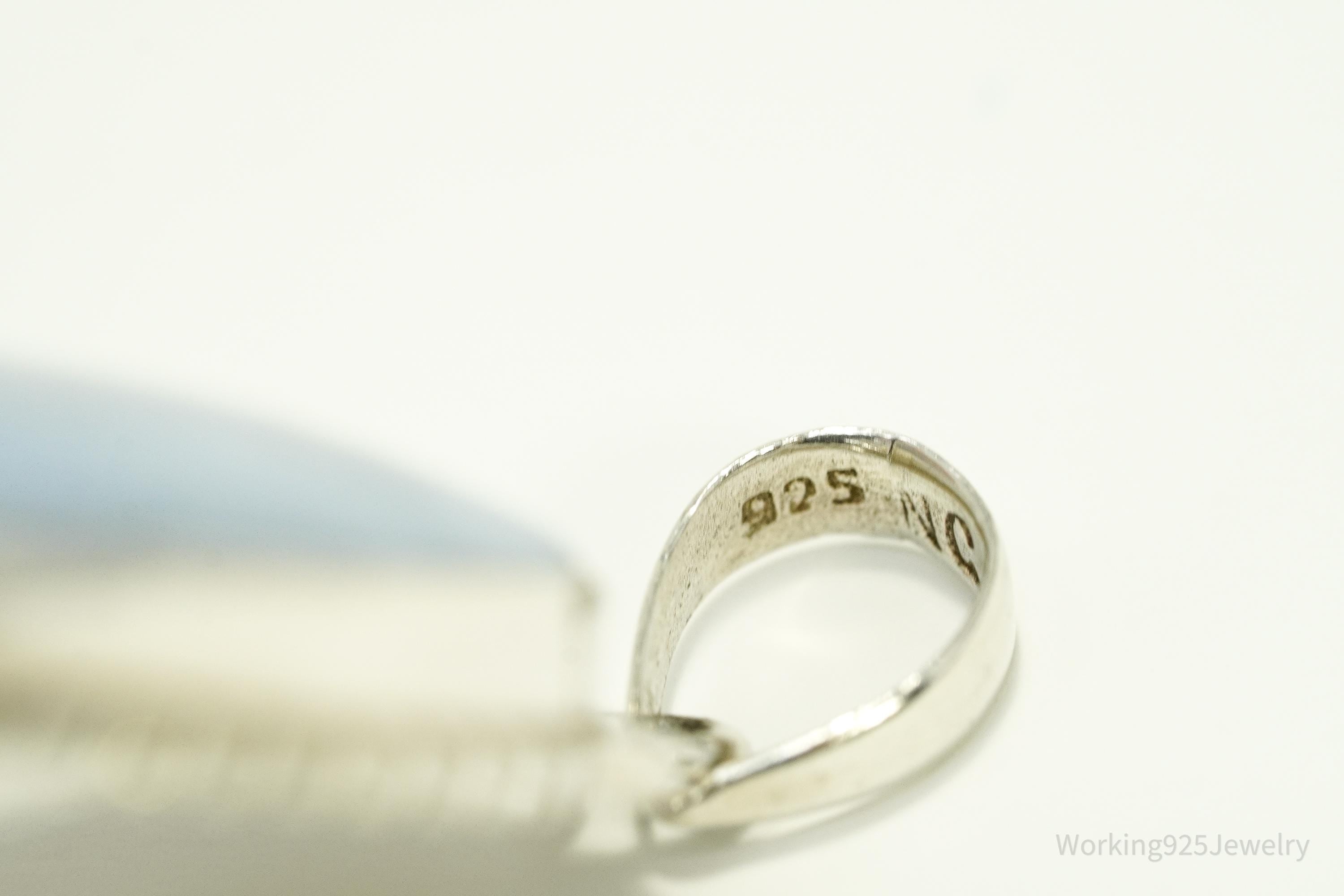 Large Vintage Blue Lace Agate Sterling Silver Pendant