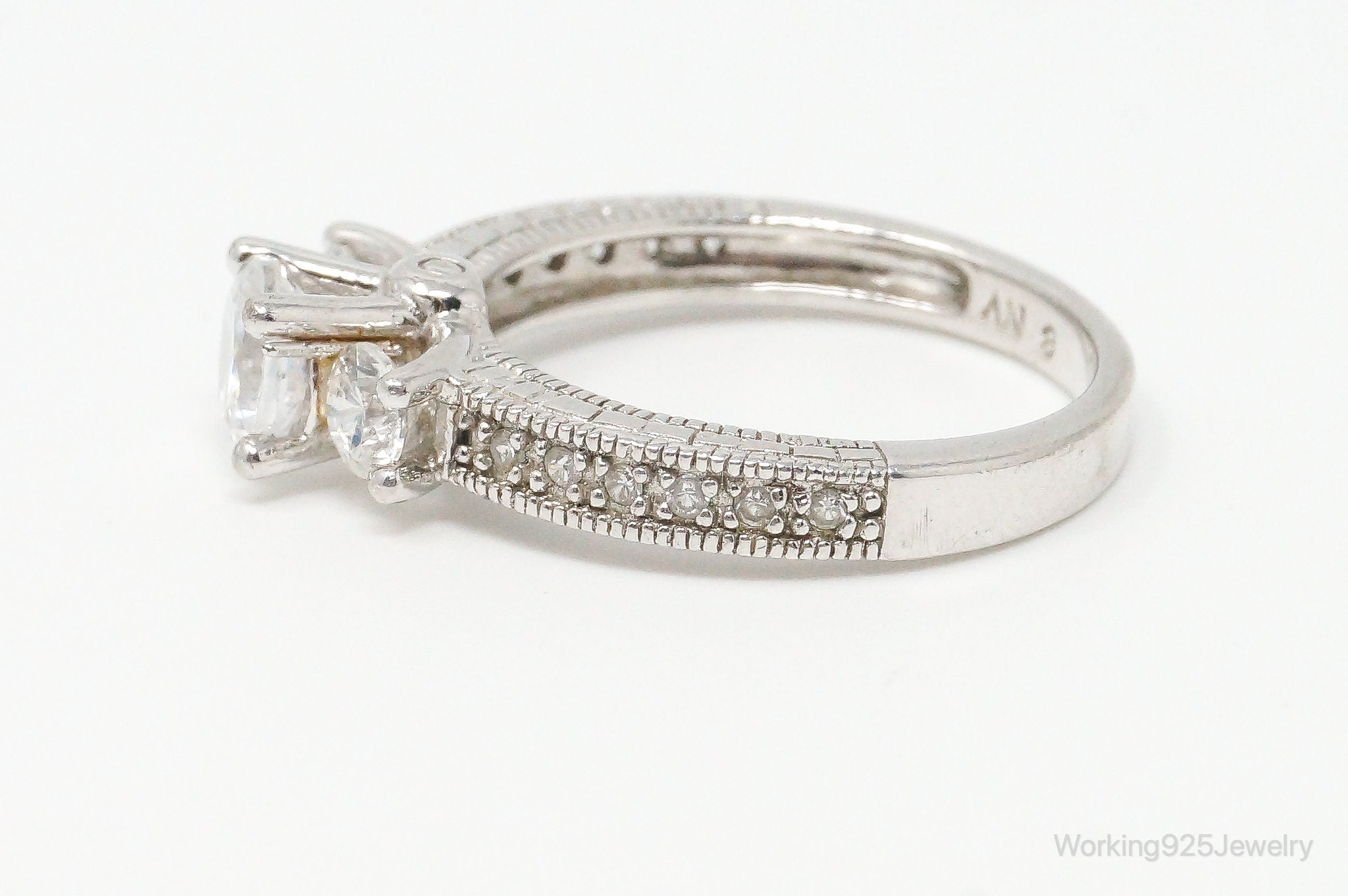 Vintage Cubic Zirconia Sterling Silver Ring - Size 8