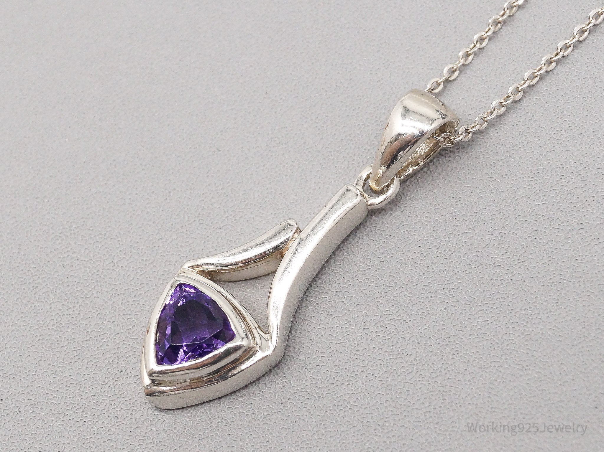 Vintage Art Deco Amethyst Sterling Silver Necklace - 16"