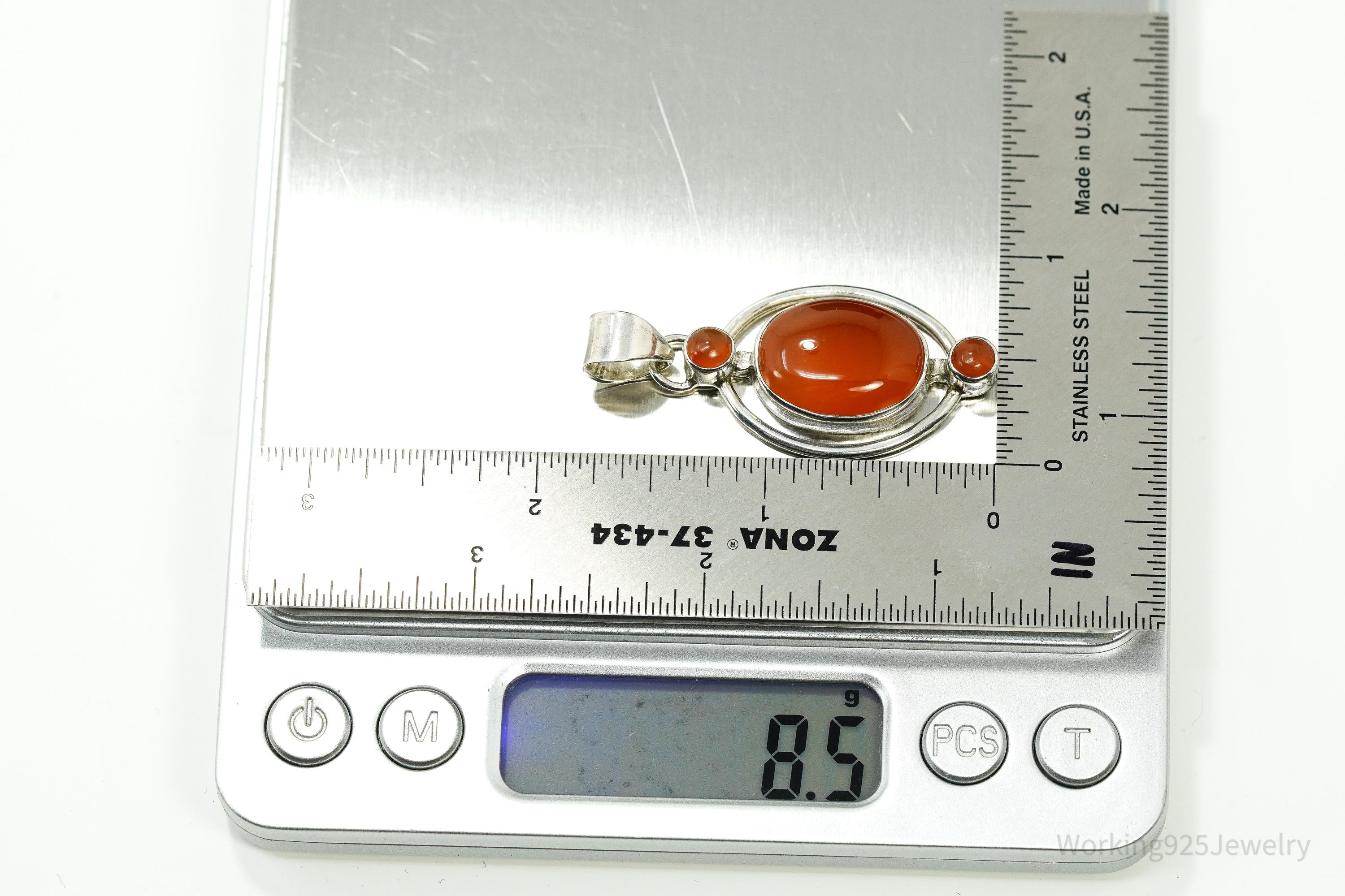Vintage Carnelian Sterling Silver Necklace Pendant