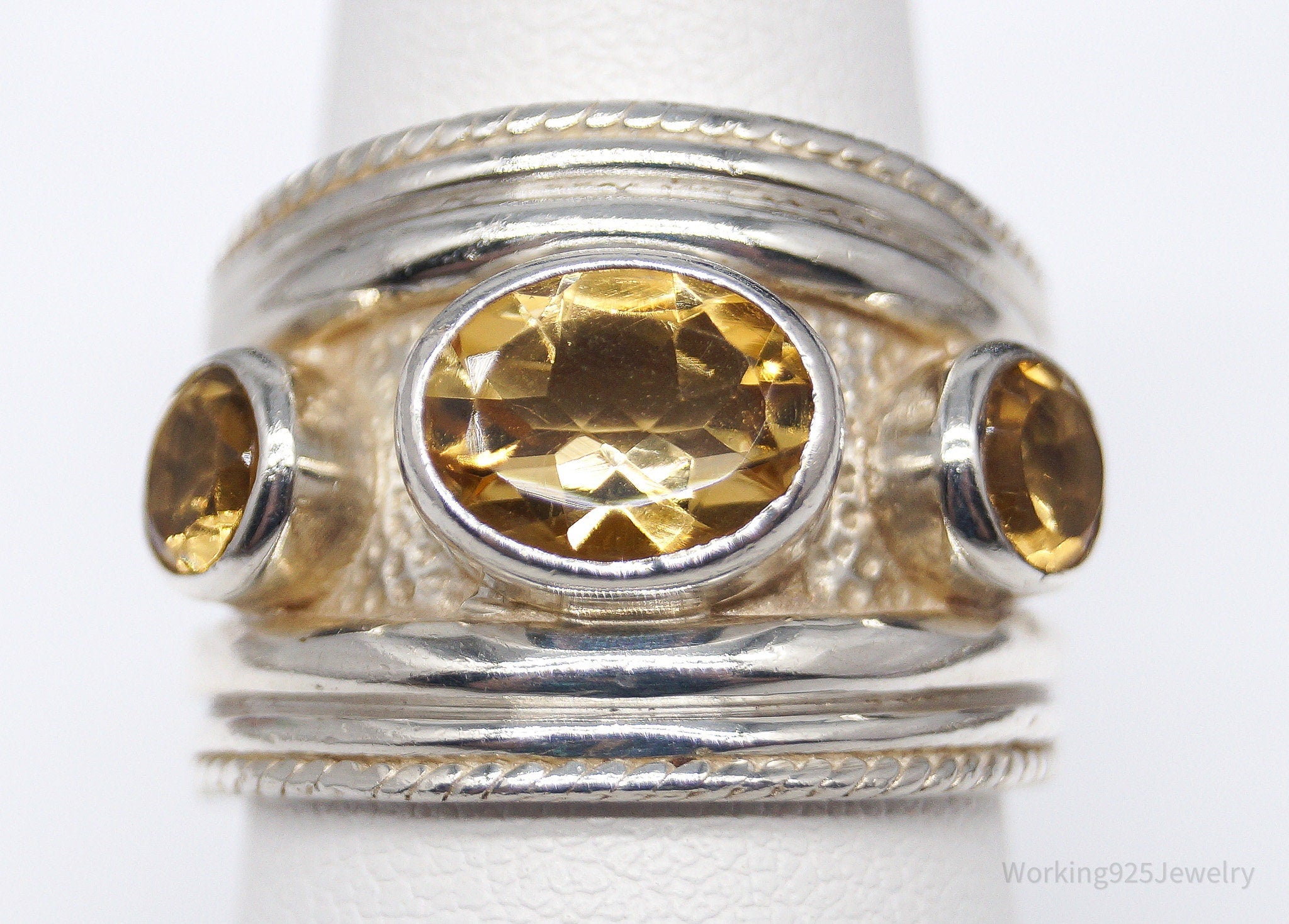 Vintage SJ Citrine Sterling Silver Ring - Size 7.75