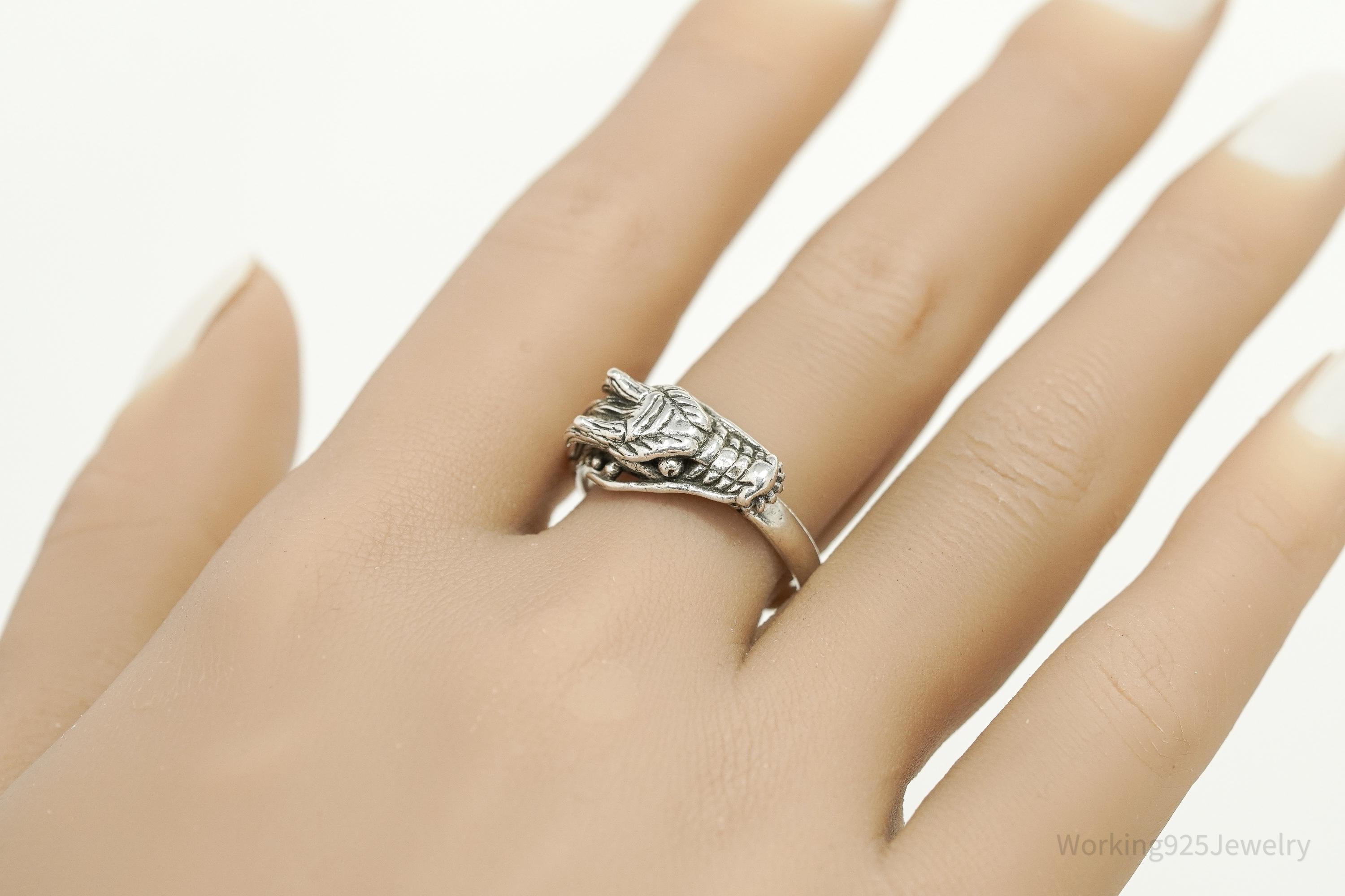 Vintage Dragon Head Sterling Silver Ring - Size 10.25