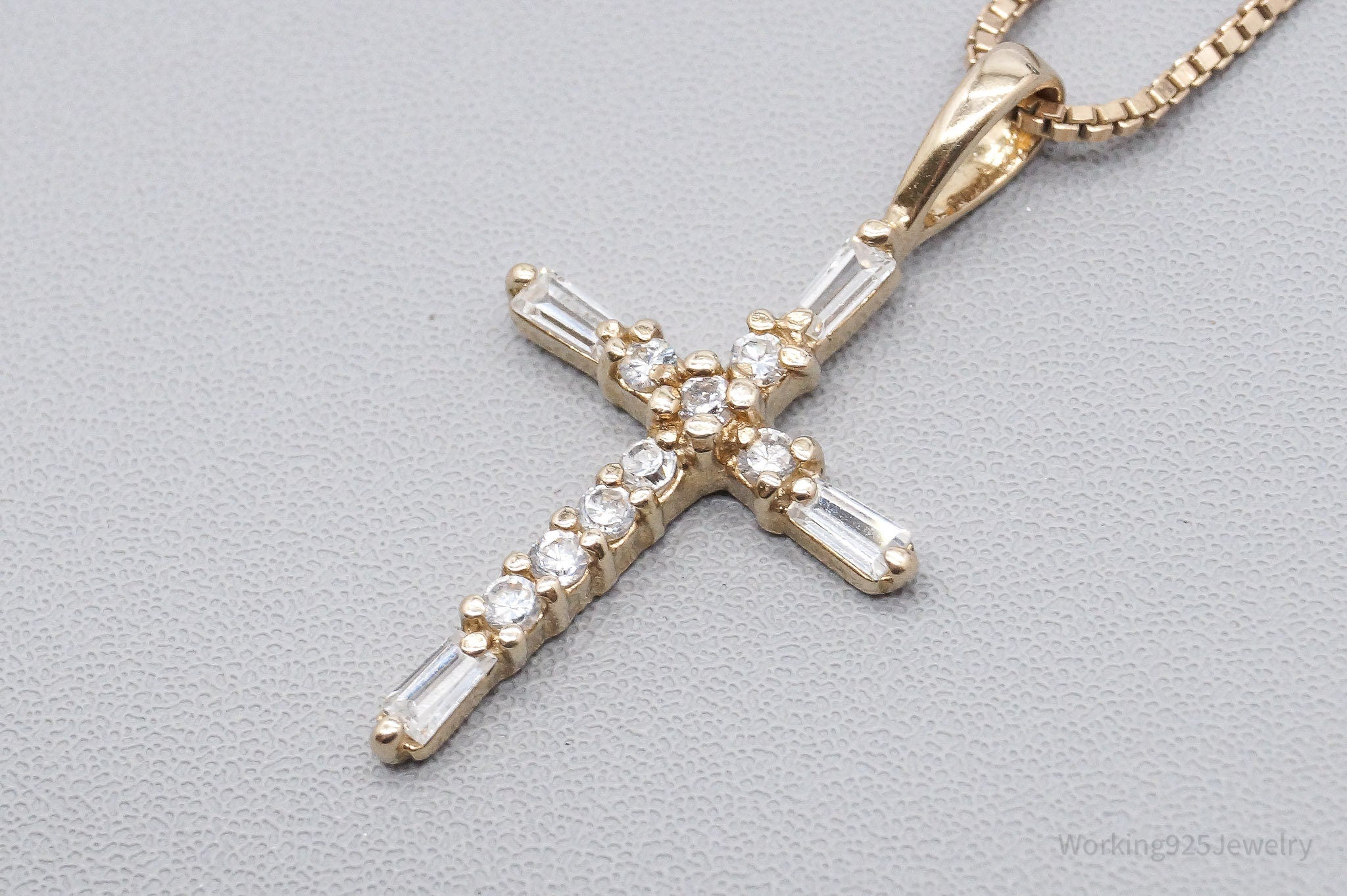 VTG Ross Simons Cubic Zirconia Cross Gold Over Sterling Silver Necklace 18"