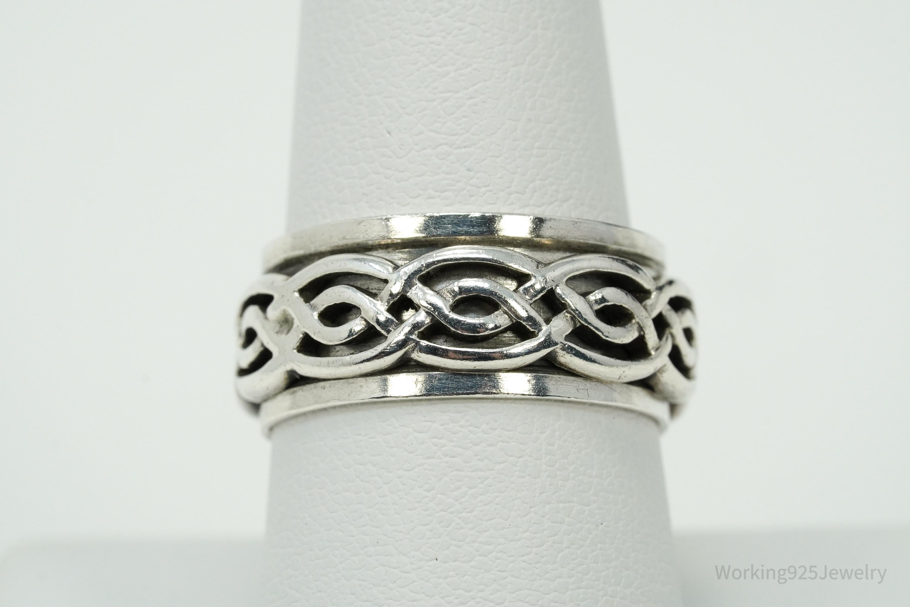Vintage Celtic Style Design Sterling Silver Spinner Band Ring Size 8.75