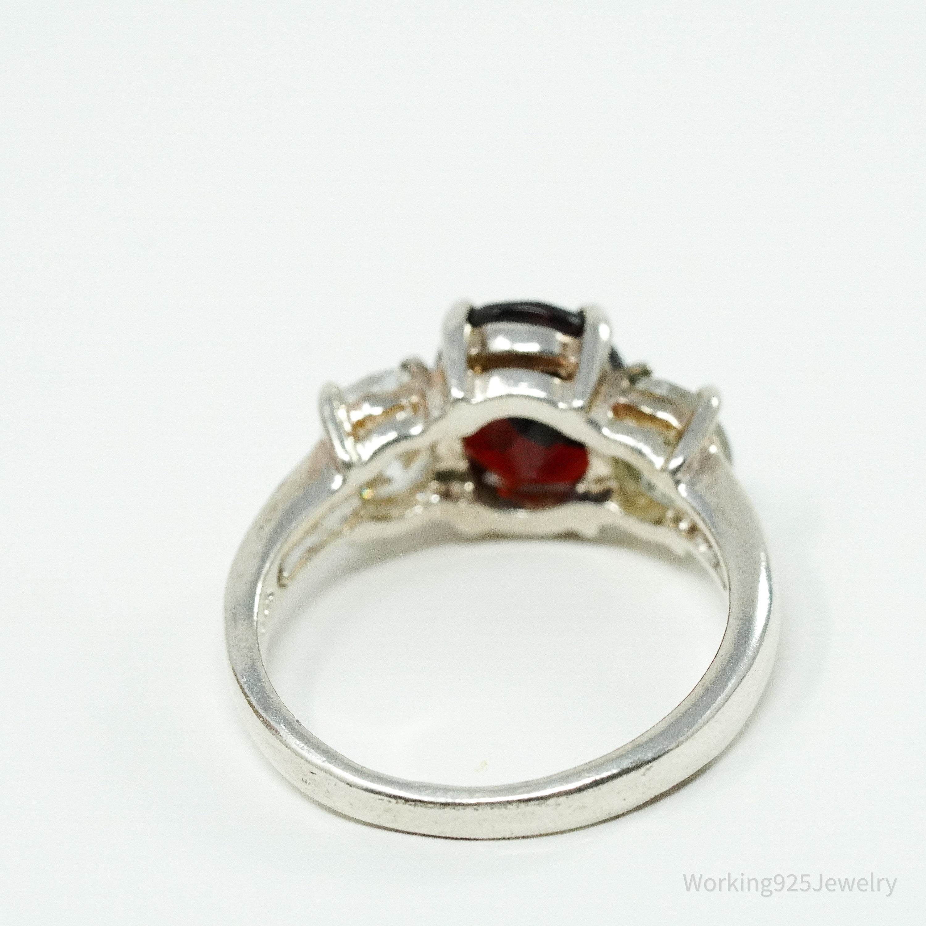 Vintage Garnet Cubic Zirconia Sterling Silver Ring - Size 7.75