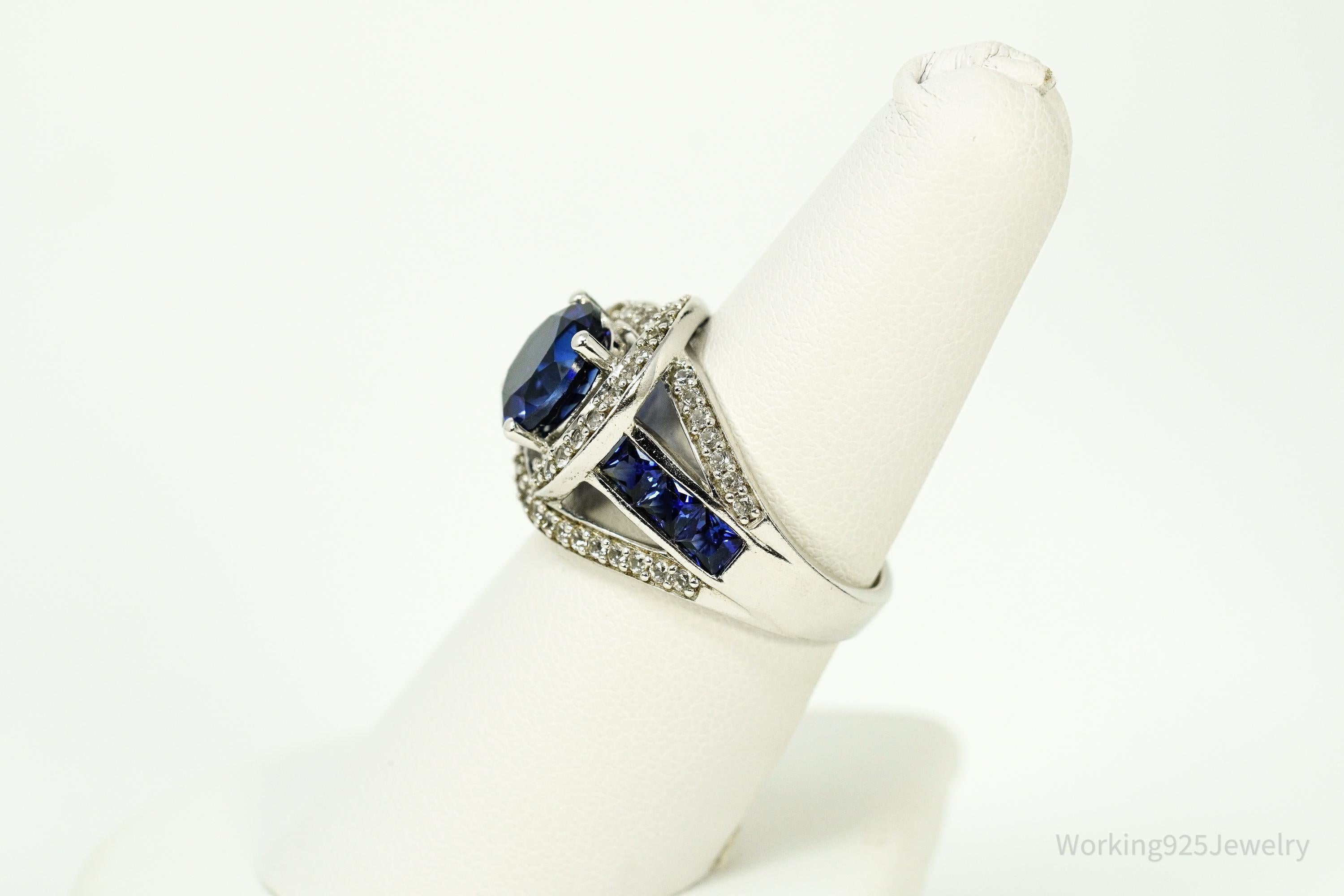 Vintage Blue & White Sapphire Sterling Silver Ring - Size 7