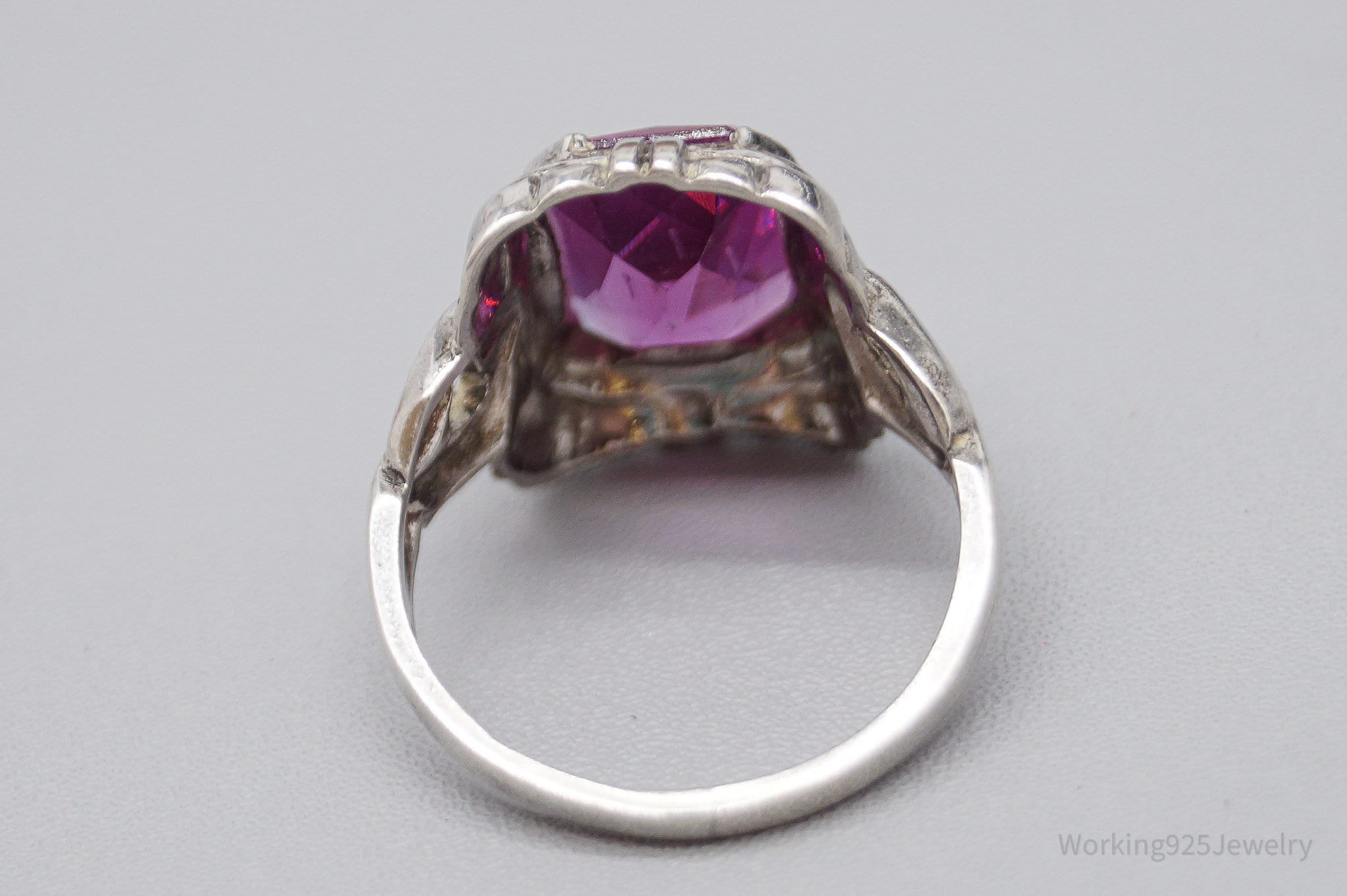Antique Art Deco Pink Stone Sterling Silver Ring - Size 6.25