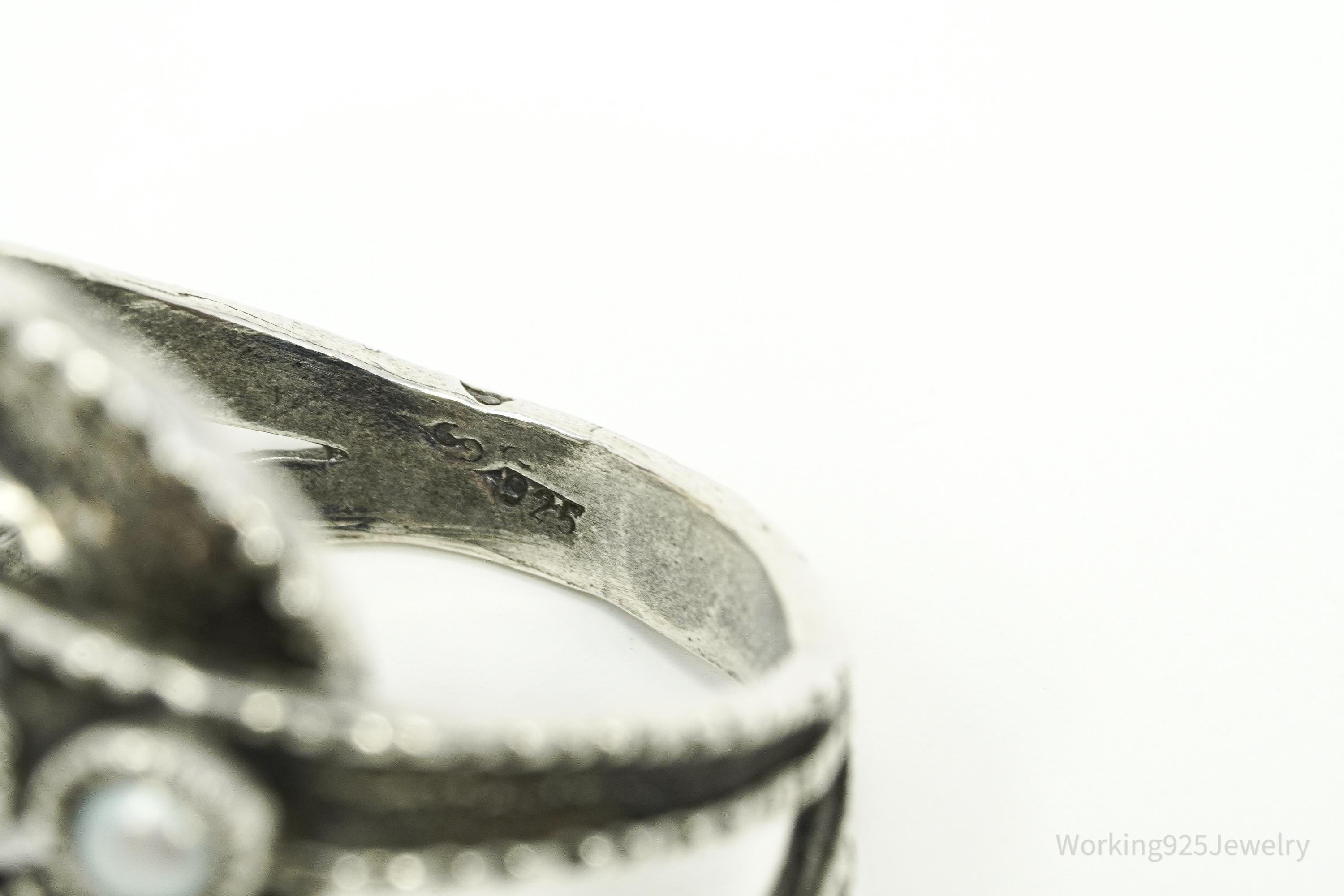 Vintage Pearls Modernist Style Sterling Silver Ring - Size 7.25