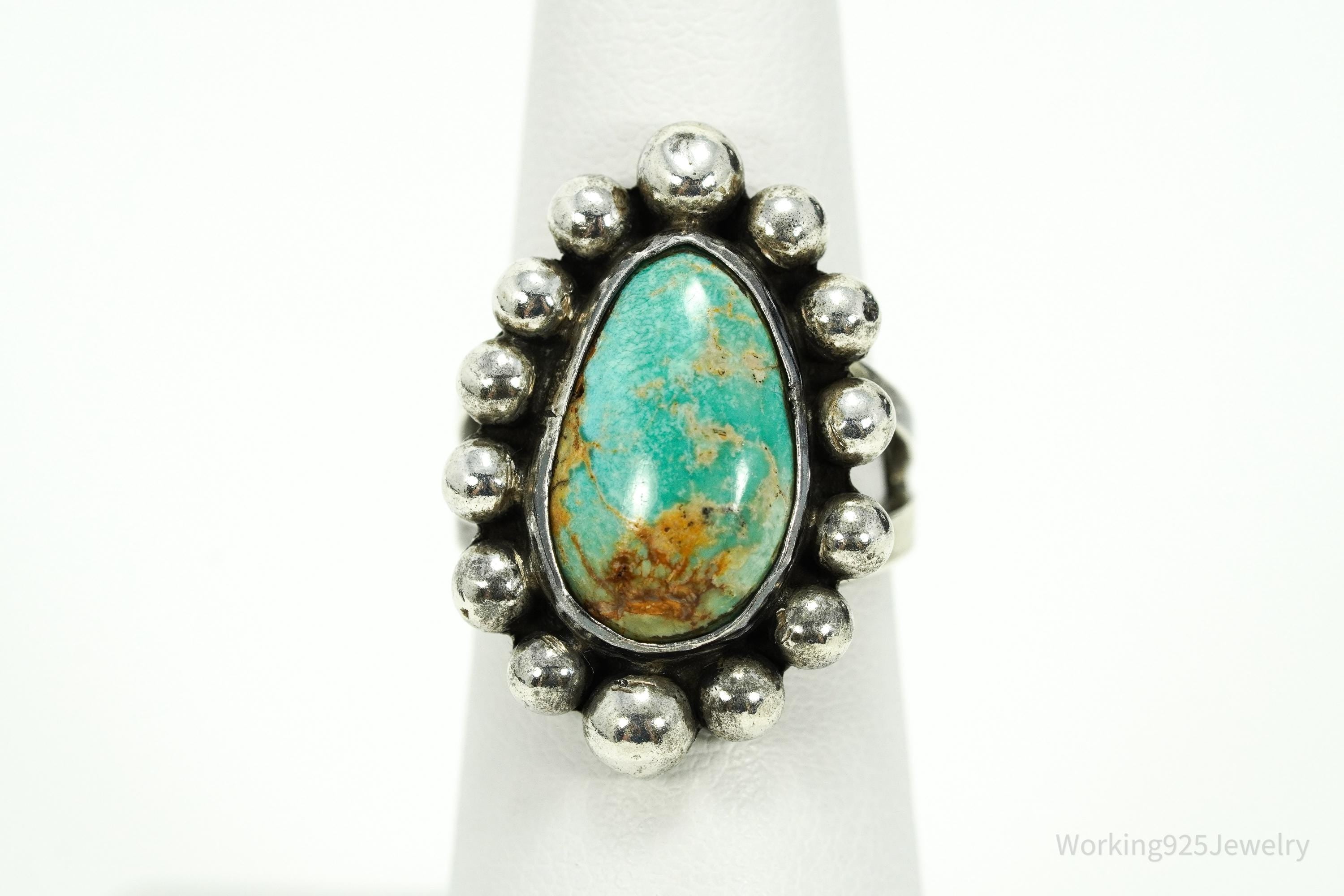 Vintage Handmade Native American Turquoise Silver Ring - Size 5.75