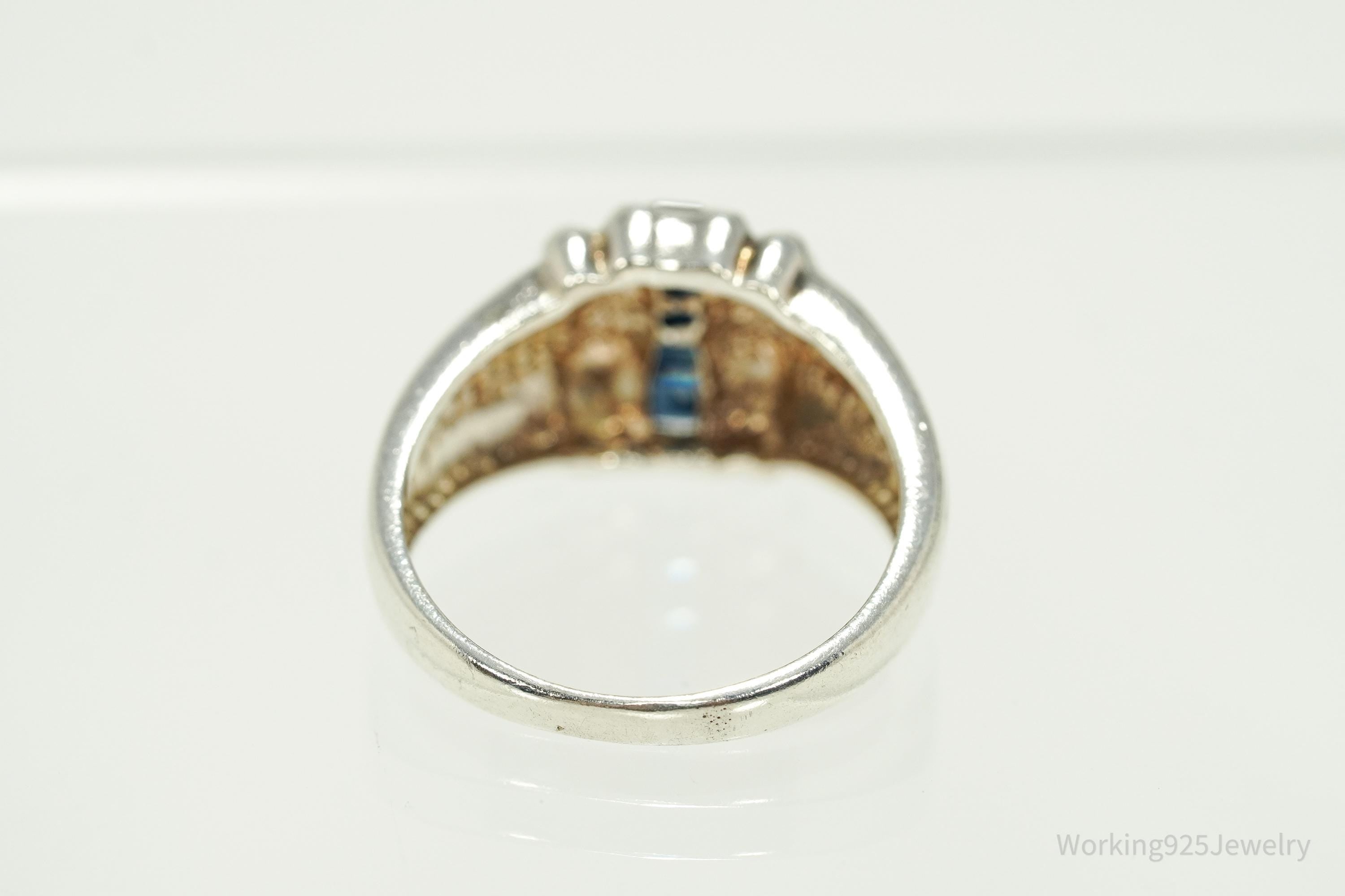 Vintage Blue Sapphire Sterling Silver Ring - Size 9.25