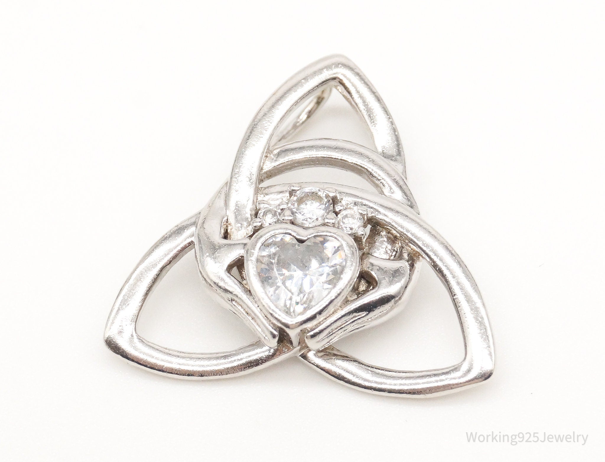 Vintage Triquetra Celtic Knot Cubic Zirconia Sterling Silver Pendant