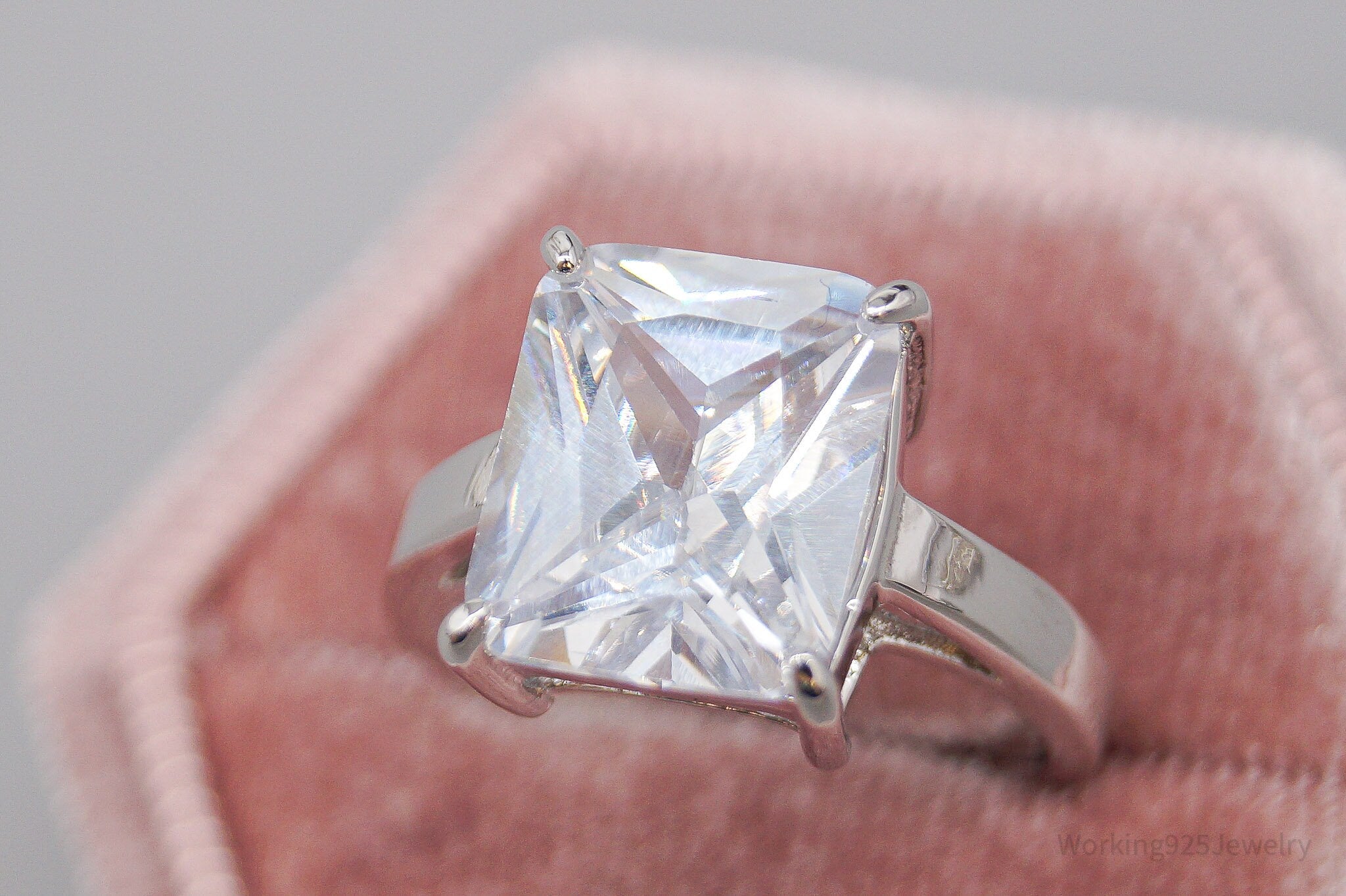 Vintage Designer FAS Large Cubic Zirconia Sterling Silver Ring - Size 7